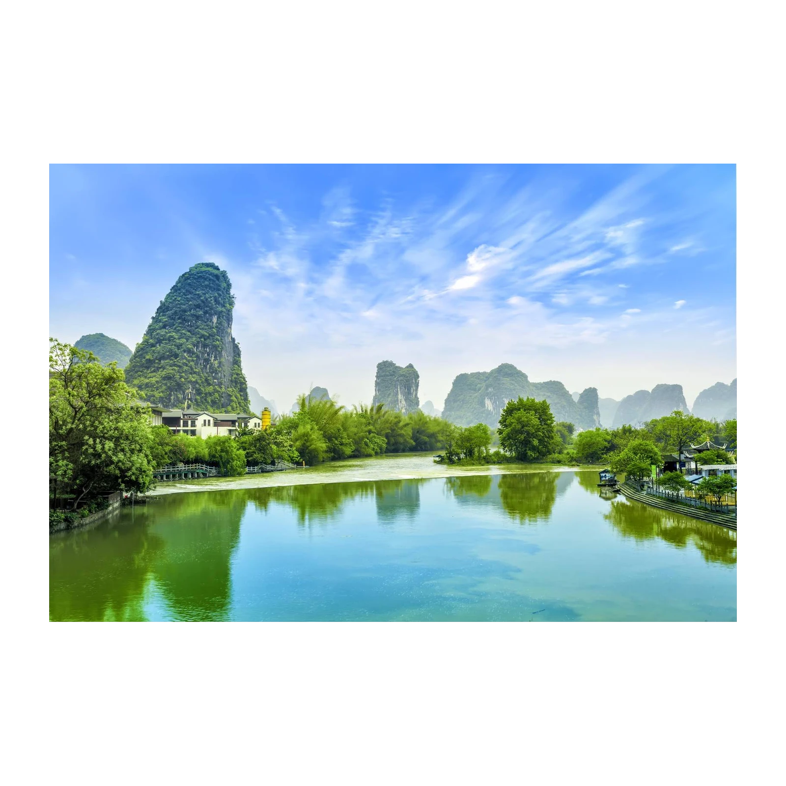 Serene River Landscape Karst Mountains Wall Art