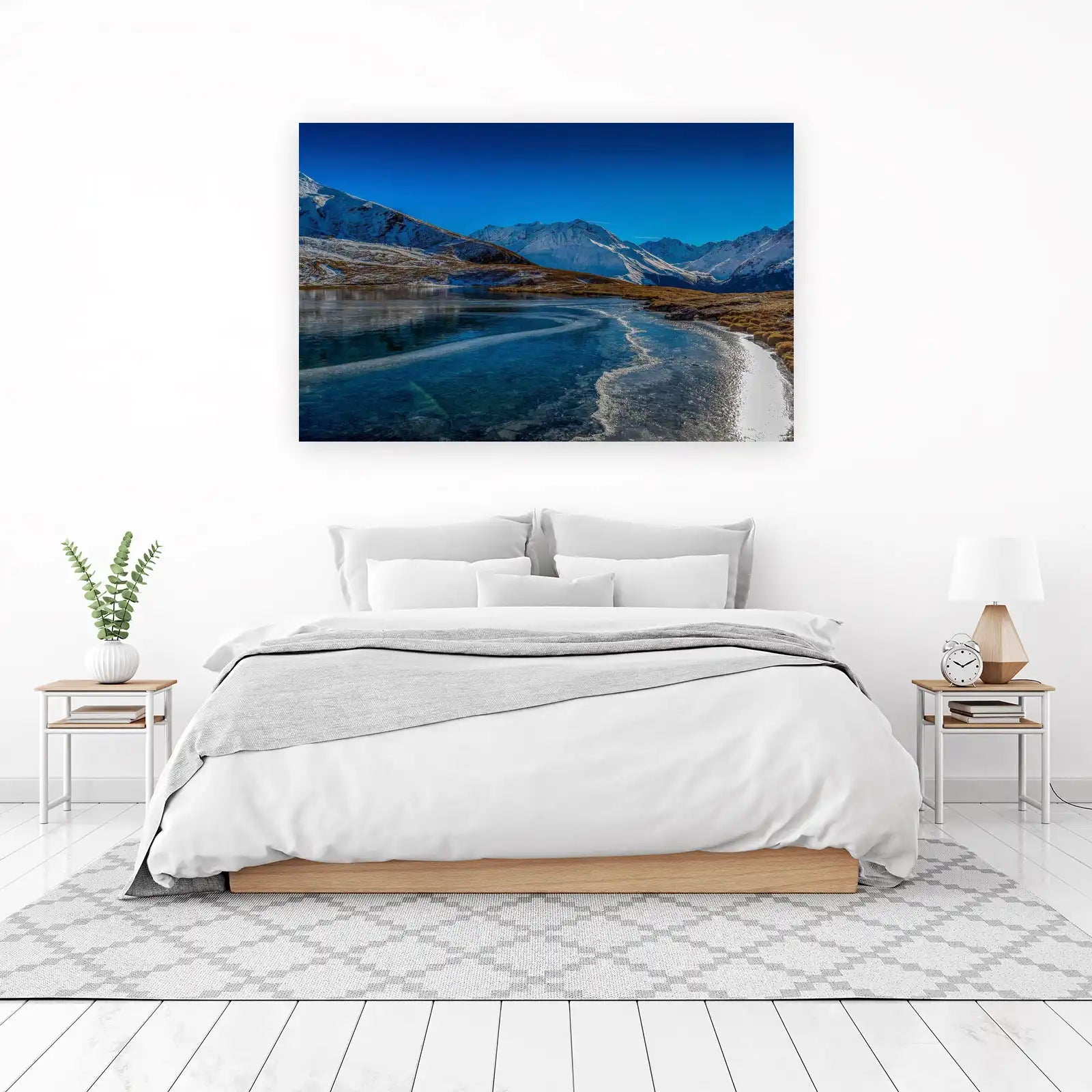 Serene Mountain Lake Ice Landscape Wall Art