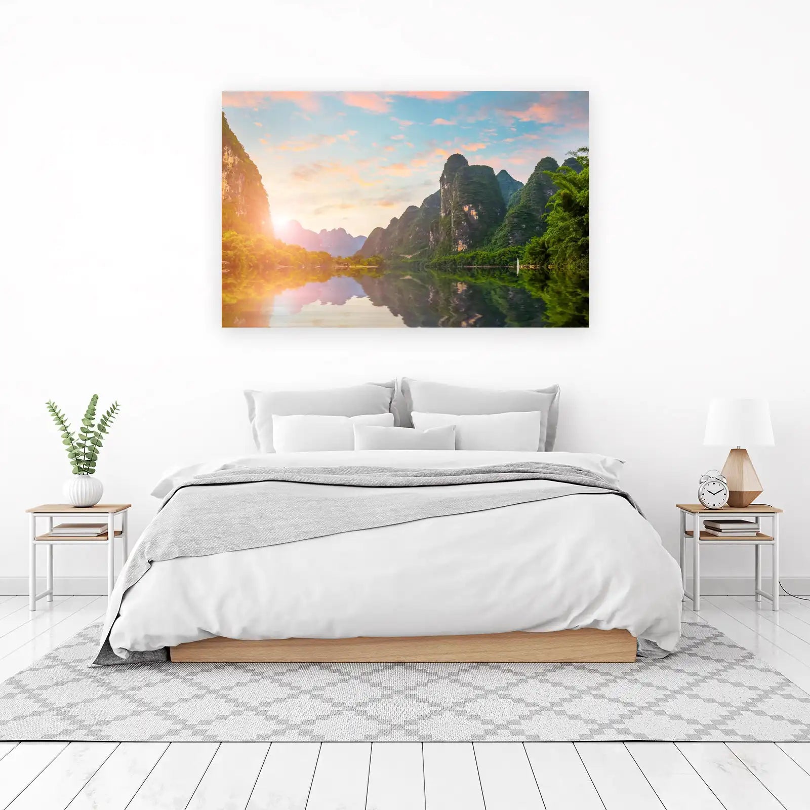 Serene River Landscape Mountains Wall Art