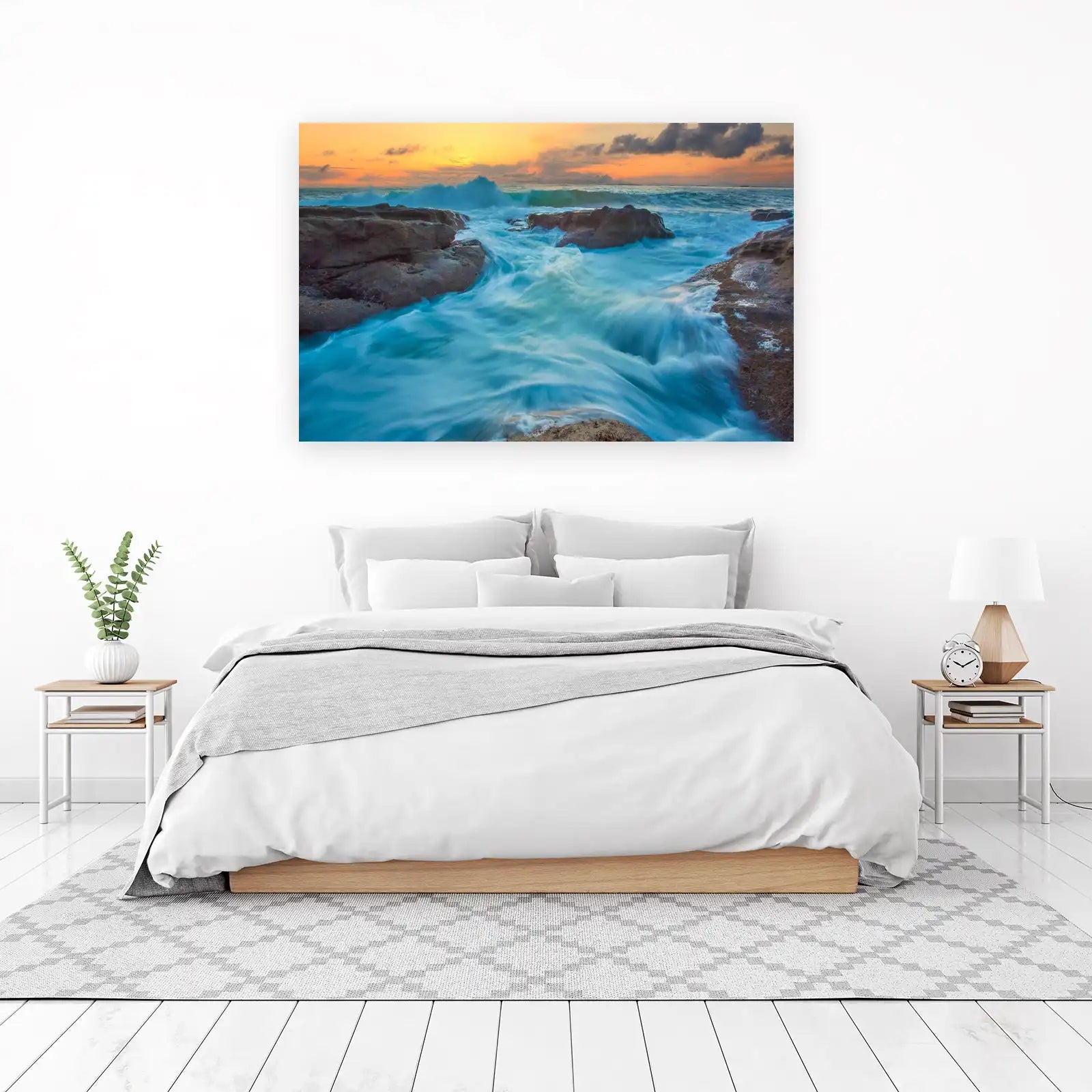 Serene Ocean Waves Sunset Coastal Wall Art