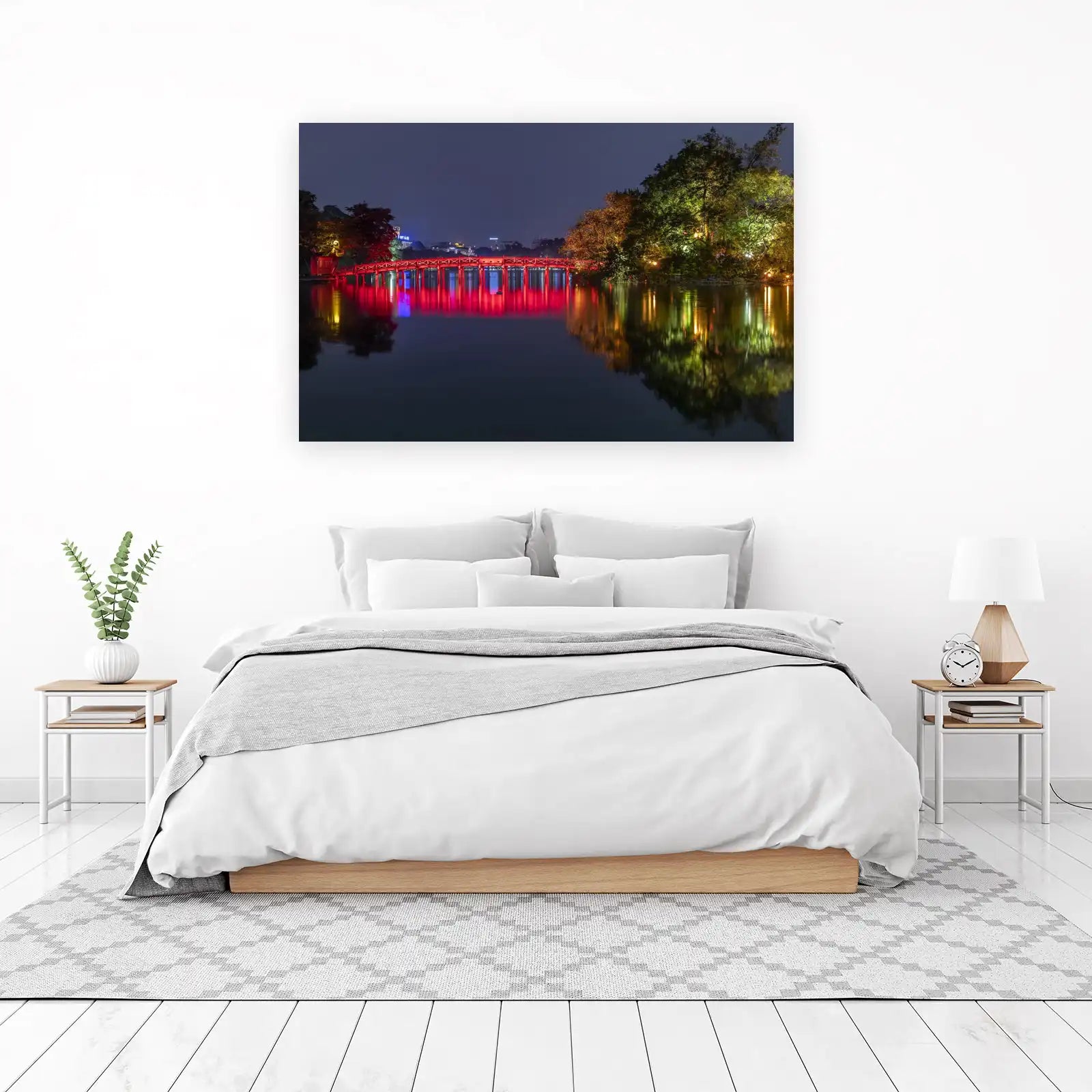 Vibrant Red Bridge Night Scape Wall Art