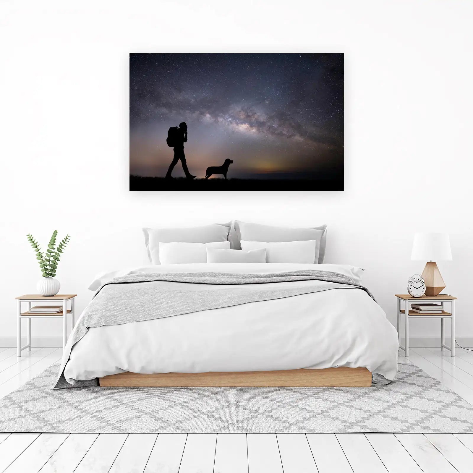 Man & Dog Under Milky Way Wall Art