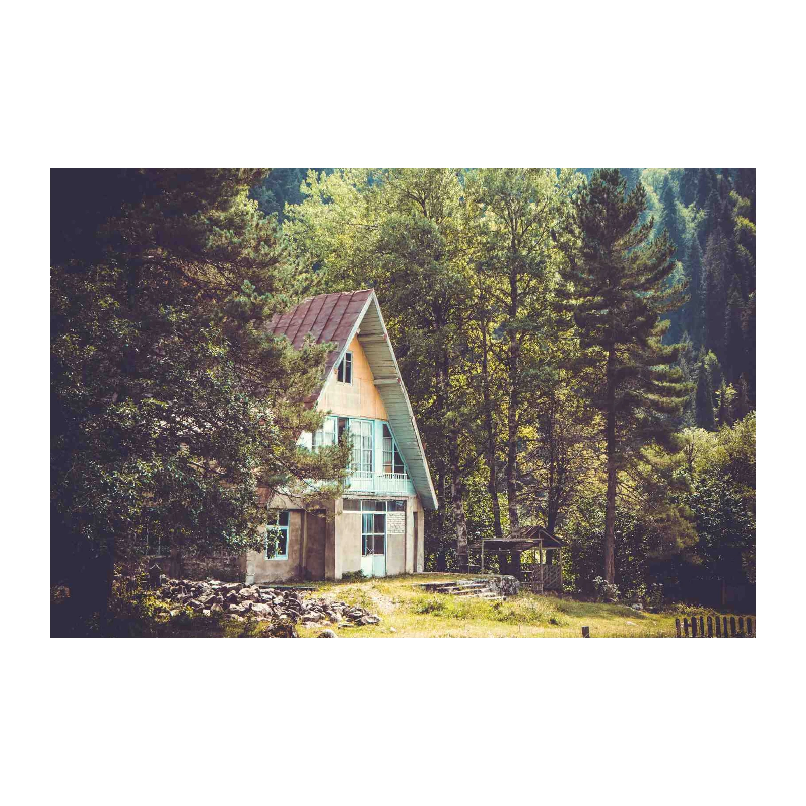 Tranquil Mountain Cabin Landscape Wall Art