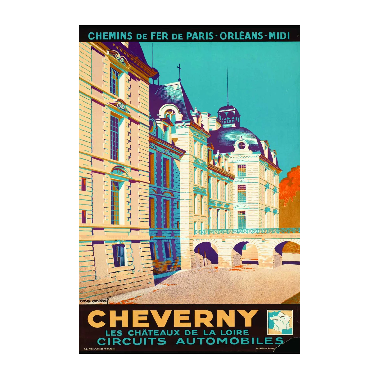 Vintage Chateau de Cheverny Travel Poster Wall Art