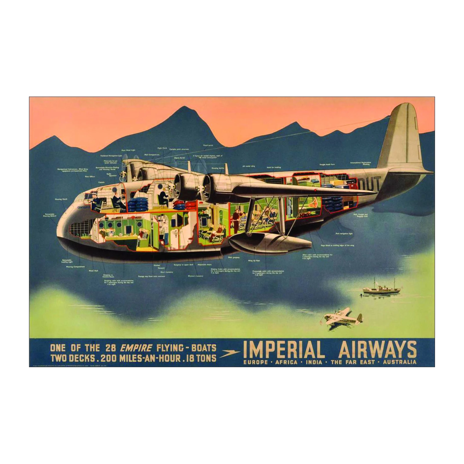 Vintage Flying Boat Cutaway Wall Art