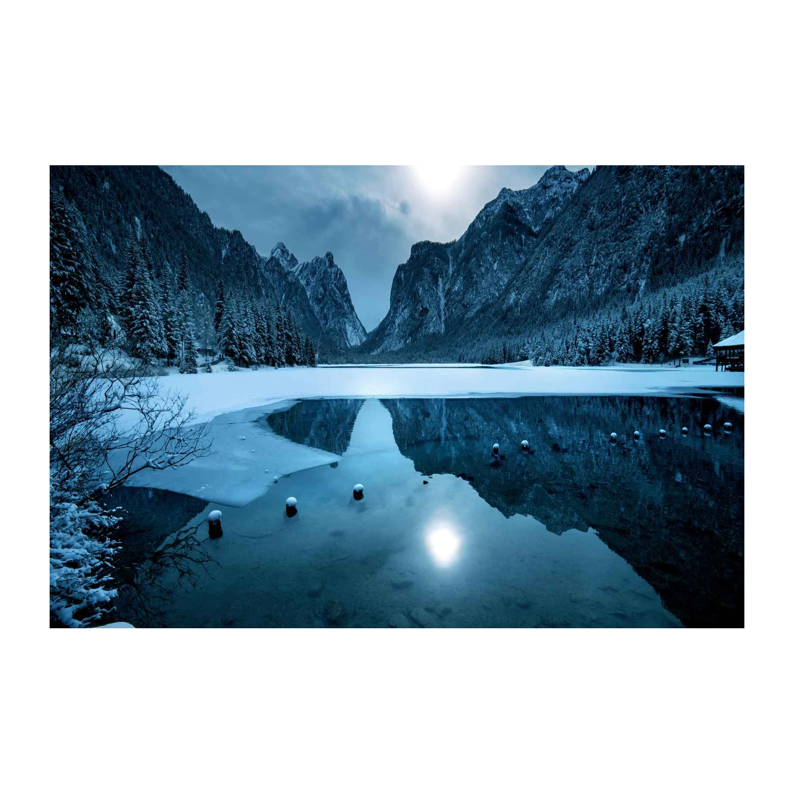 Serene Winter Lake Mountain Reflection Wall Art