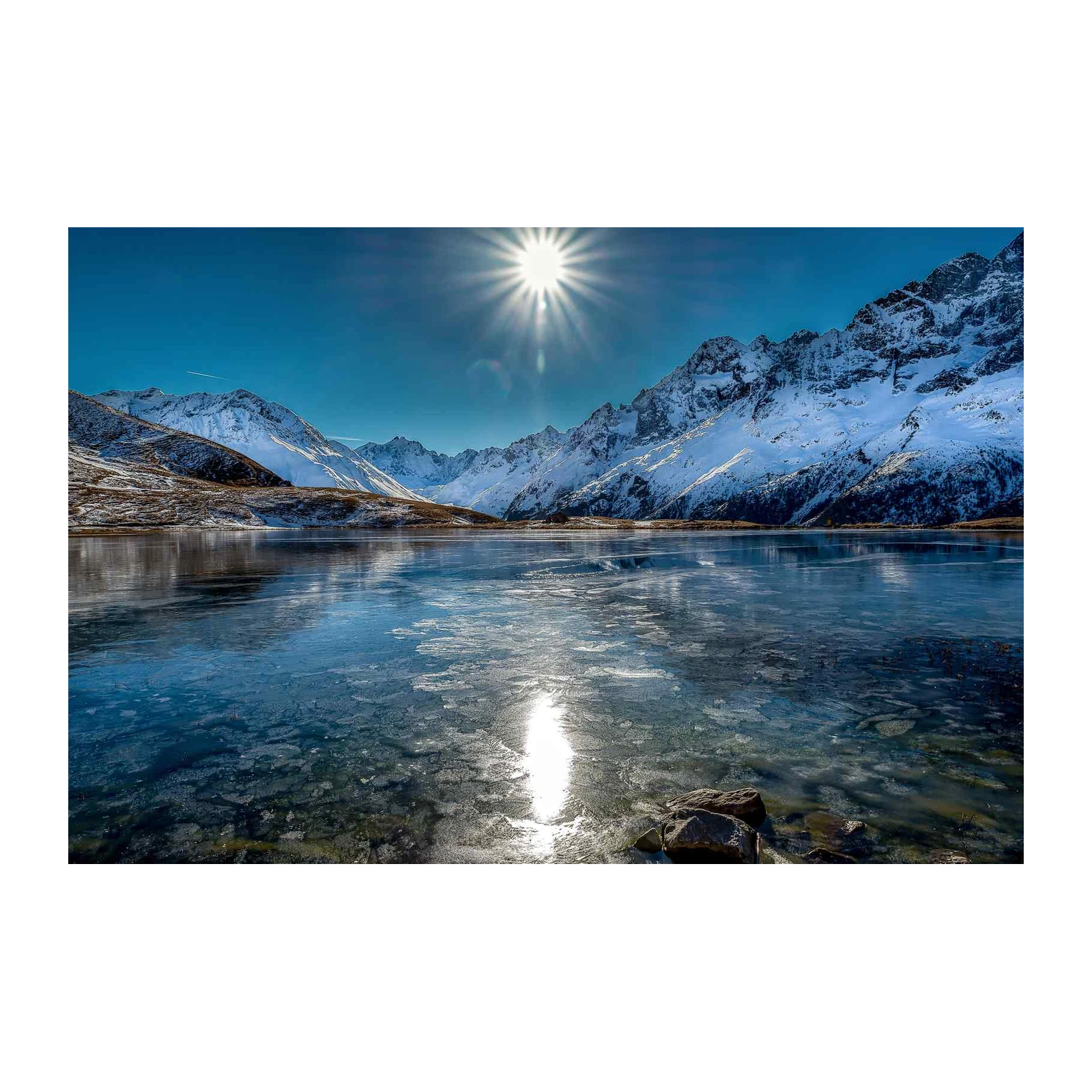 Serene Mountain Lake Iced Landscape Wall Art