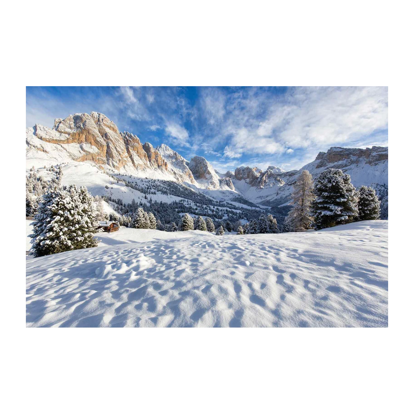 Serene Mountain Cabin Winter Landscape Wall Art