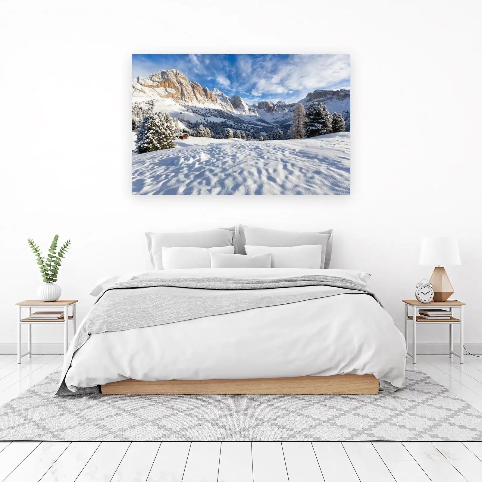 Serene Mountain Cabin Winter Landscape Wall Art