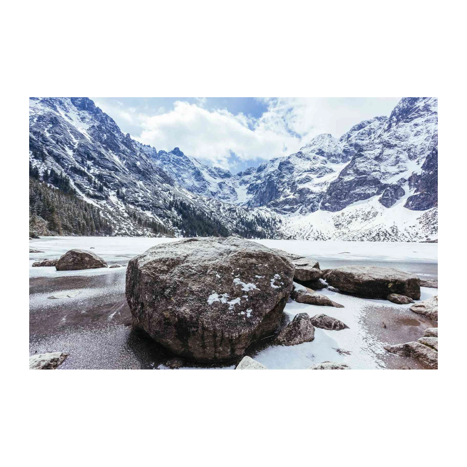 Majestic Snowy Mountain Lake Rocks Wall Art