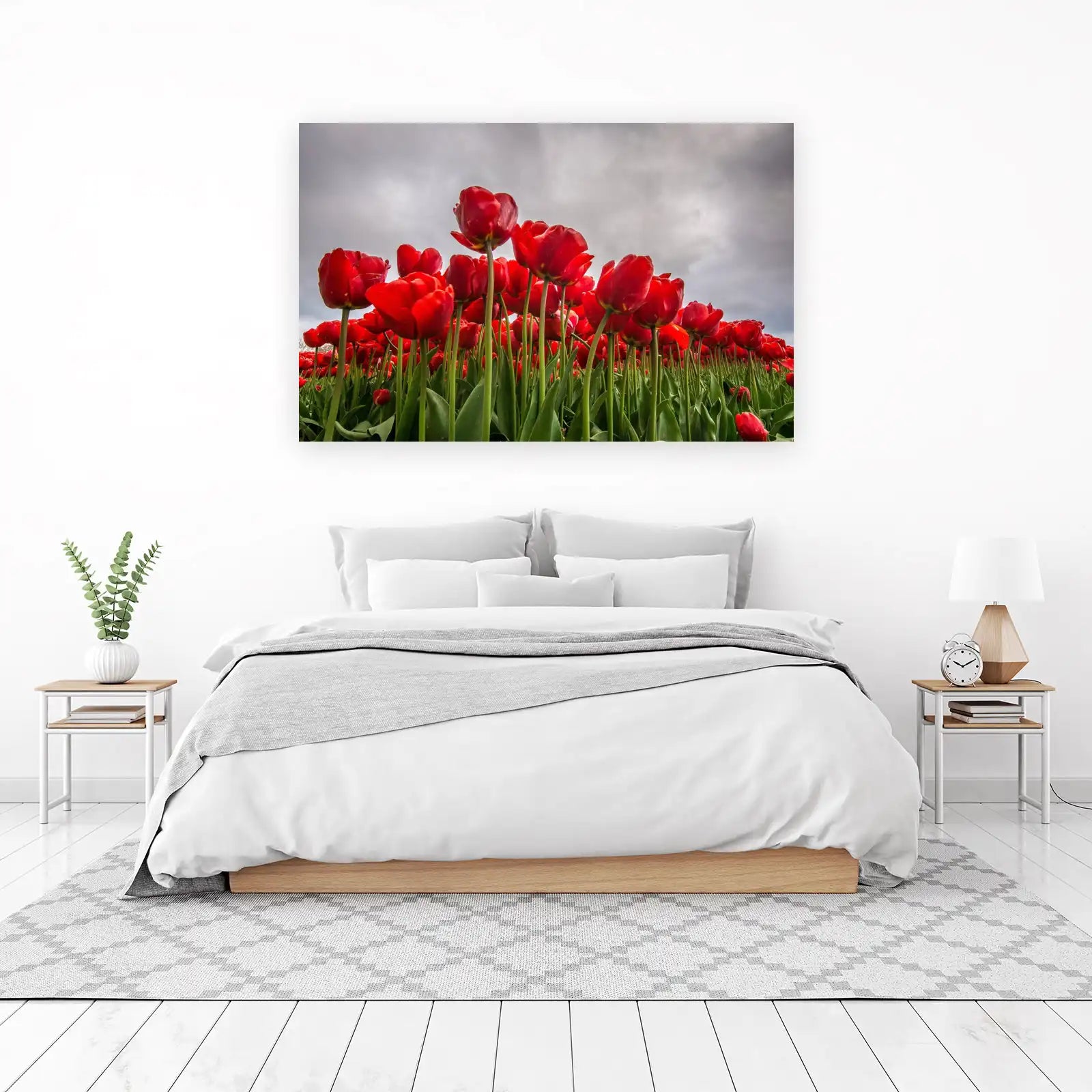 Vibrant Red Tulips Field Wall Art