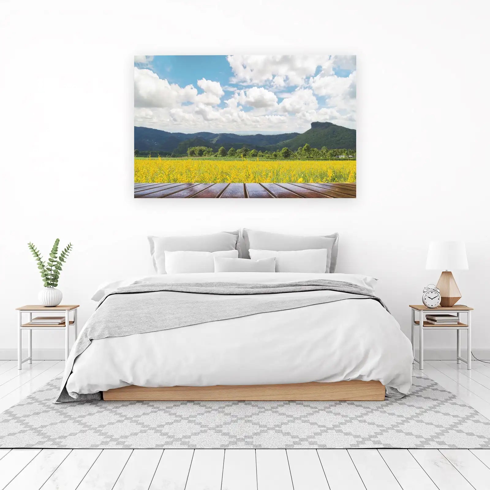 Vibrant Yellow Field Mountain Landscape Wall Art
