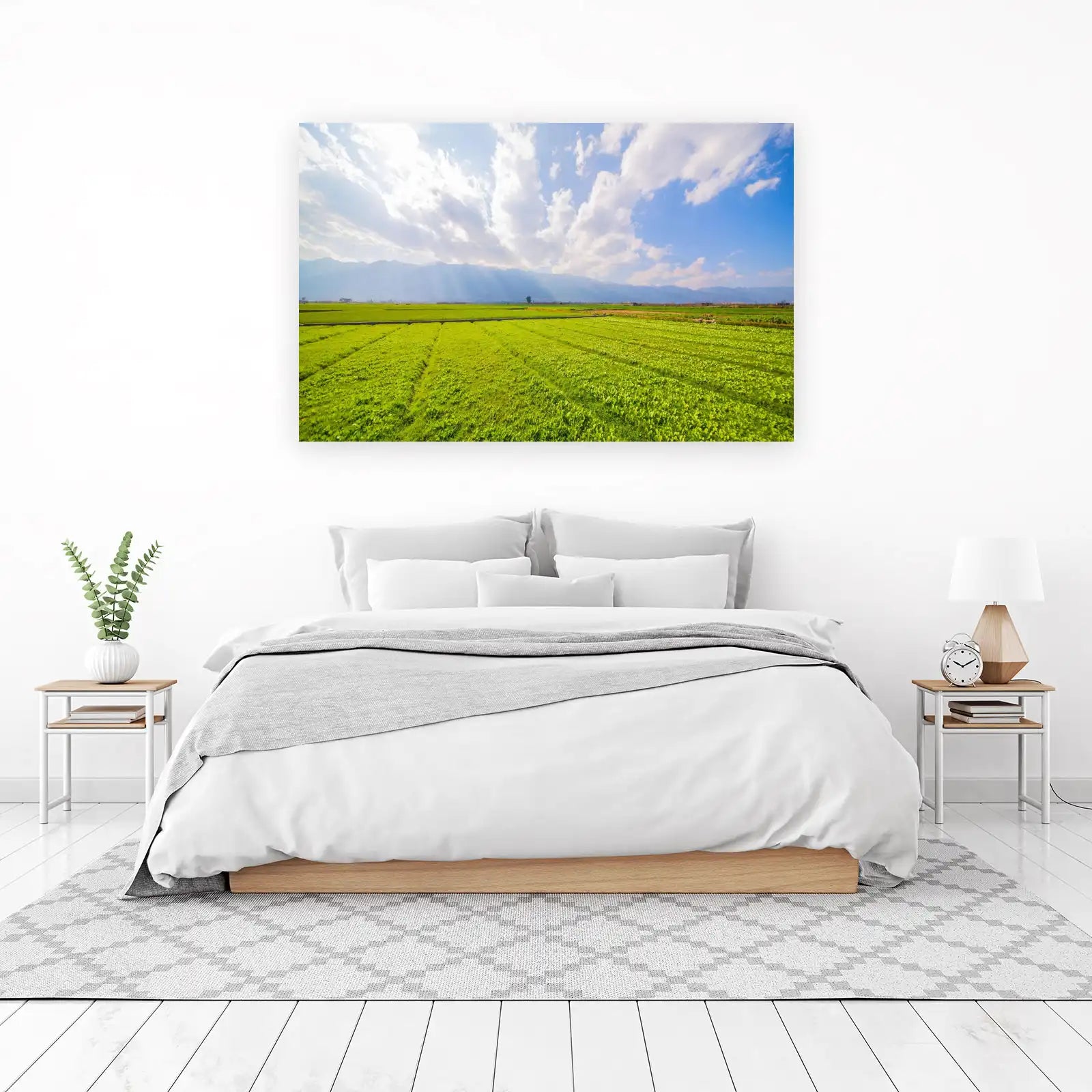Vibrant Green Fields & Majestic Mountains Wall Art