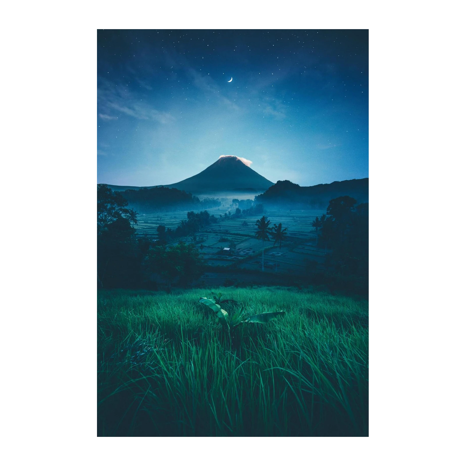 Serene Volcano Night Bali Landscape Wall Art