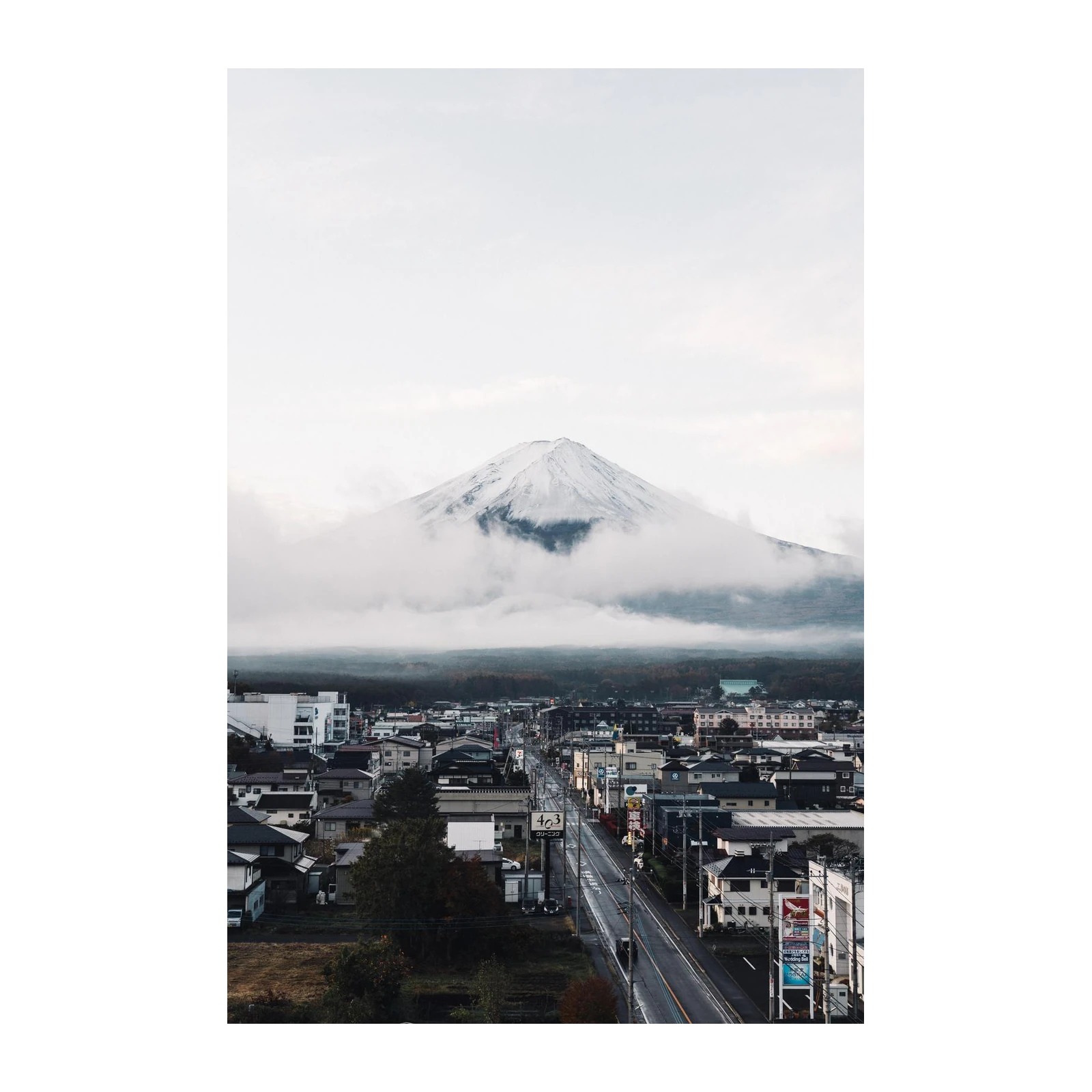 Majestic Fuji Mountain Over Town Wall Art