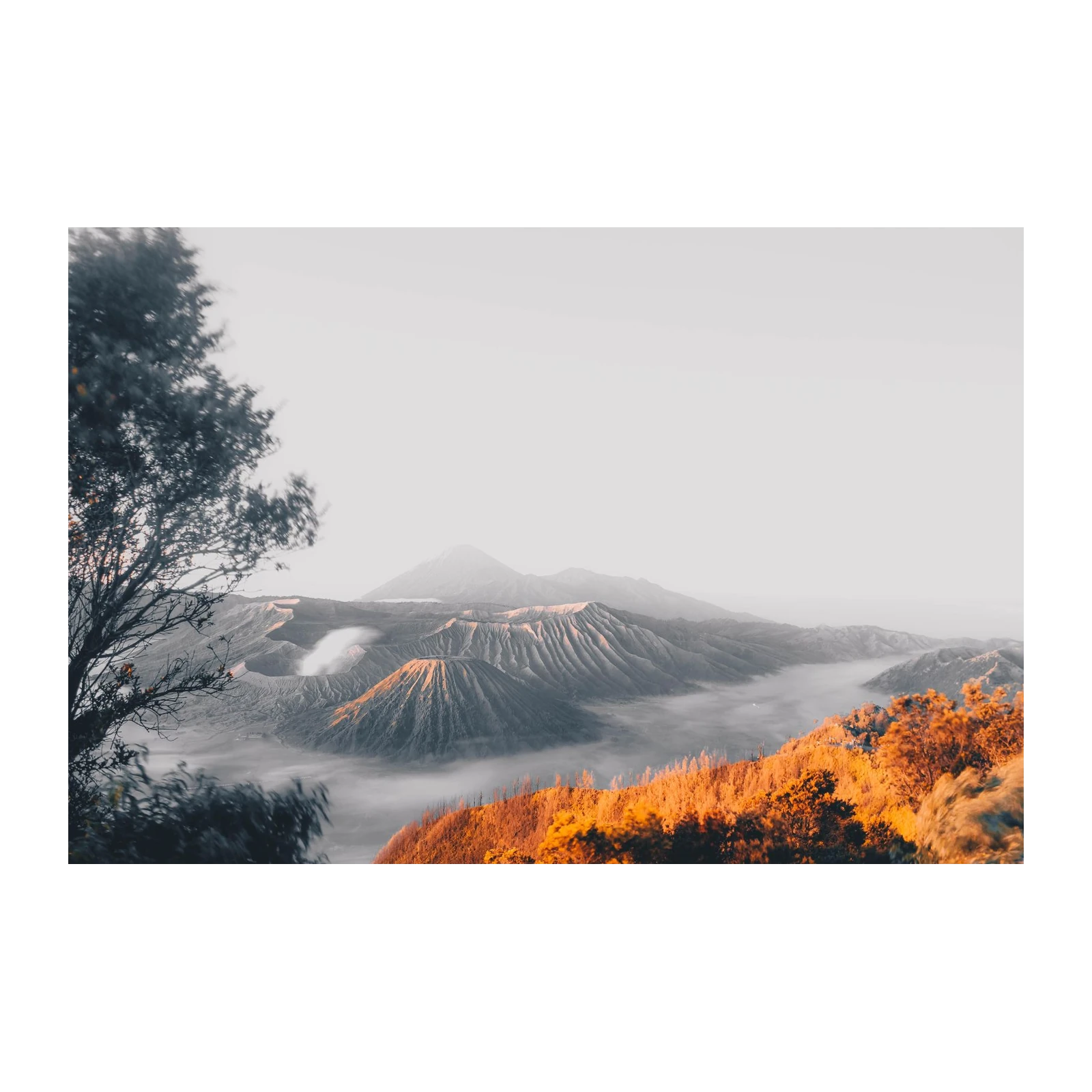 Misty Volcano Landscape Mountain Wall Art