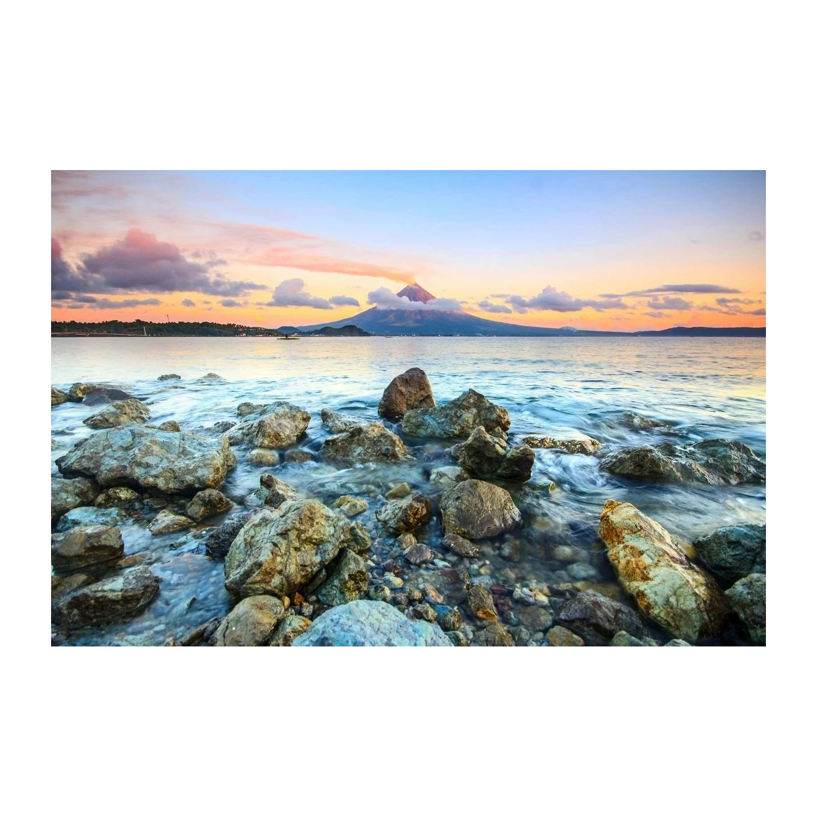 Majestic Volcano Sunrise Coastal Landscape Wall Art