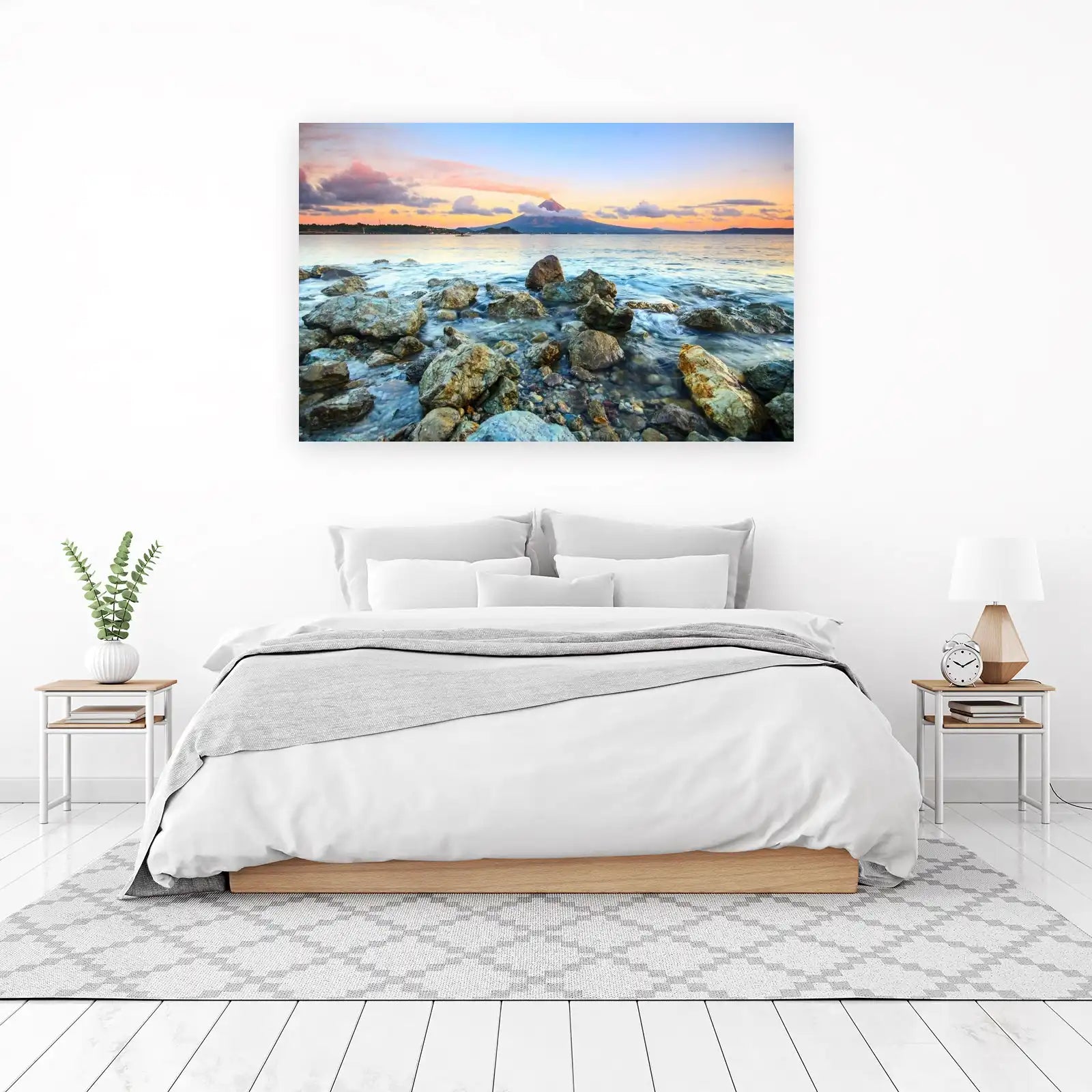 Majestic Volcano Sunrise Coastal Landscape Wall Art