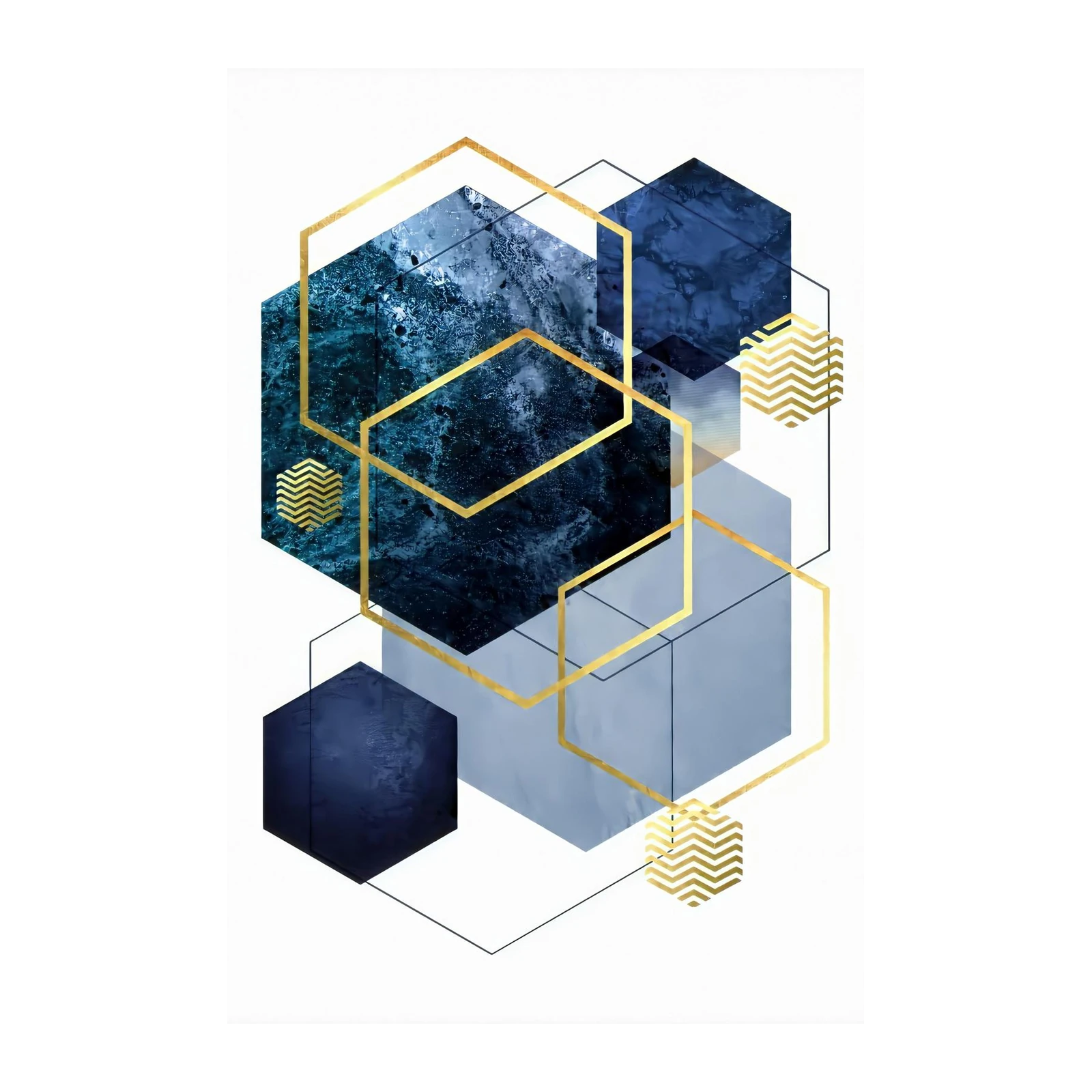 Abstract Geometric Navy Gold Hexagon Wall Art