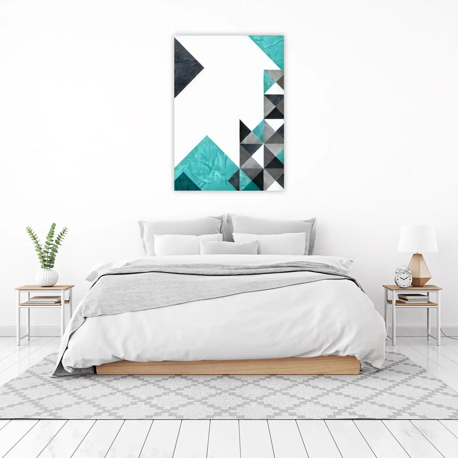 Geometric Teal & Black Abstract Wall Art