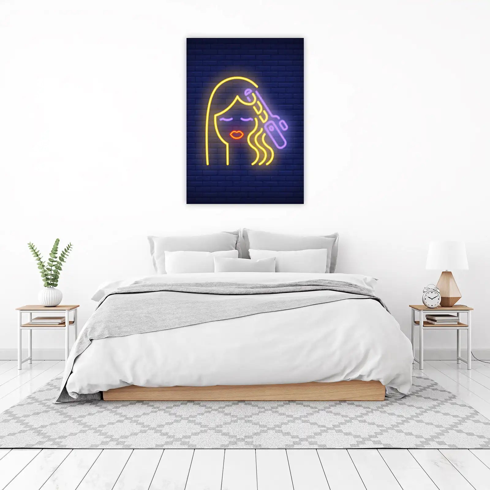 Neon Glamour Woman Hair Styling Wall Art