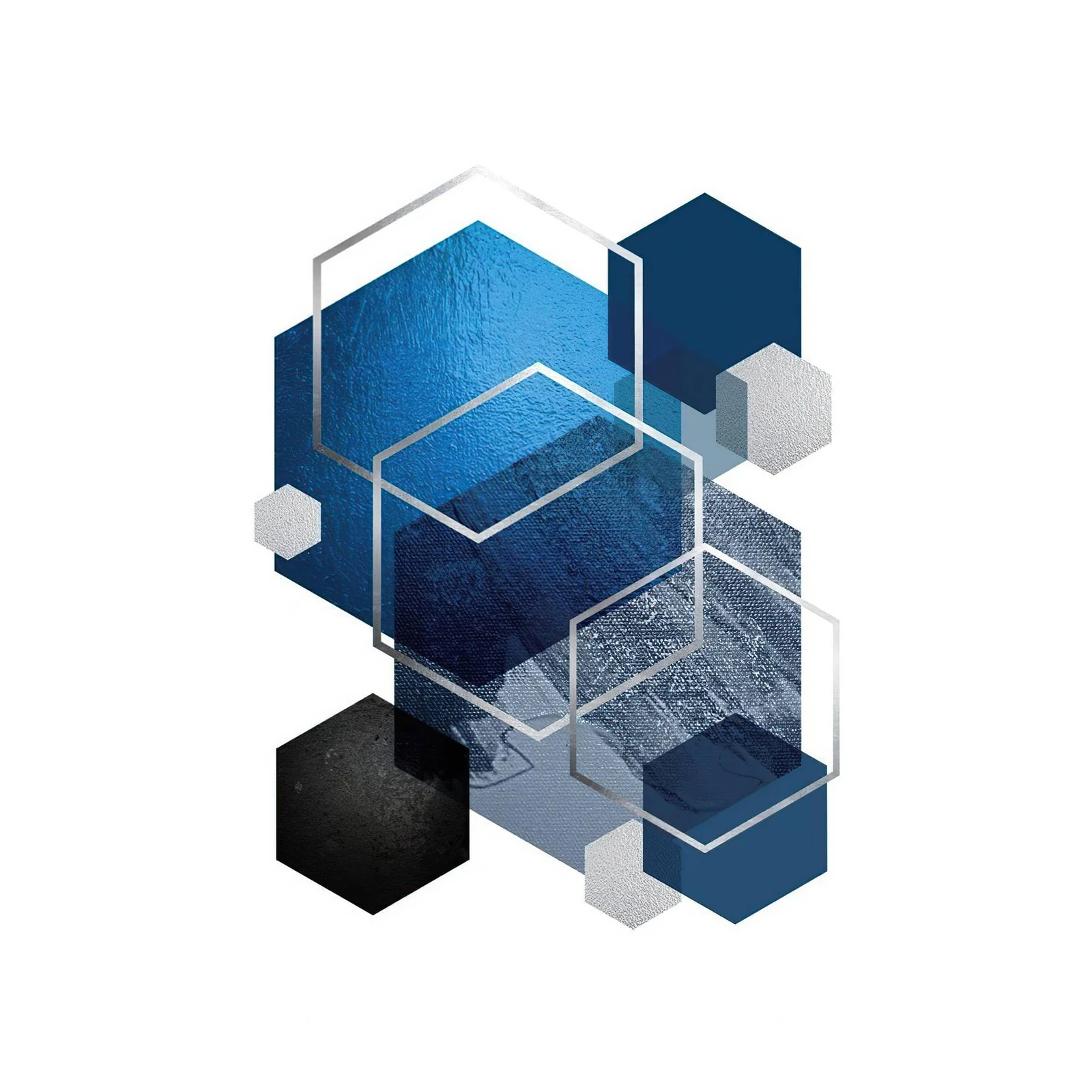 Abstract Geometric Blue Hexagon Wall Art