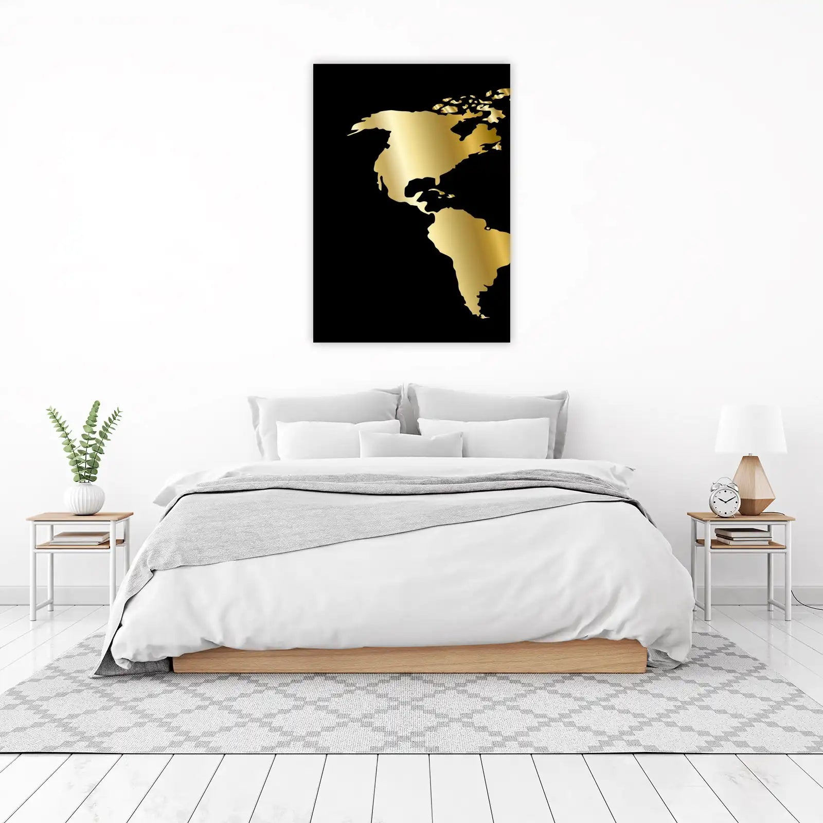 Elegant Gold Americas World Map Wall Art