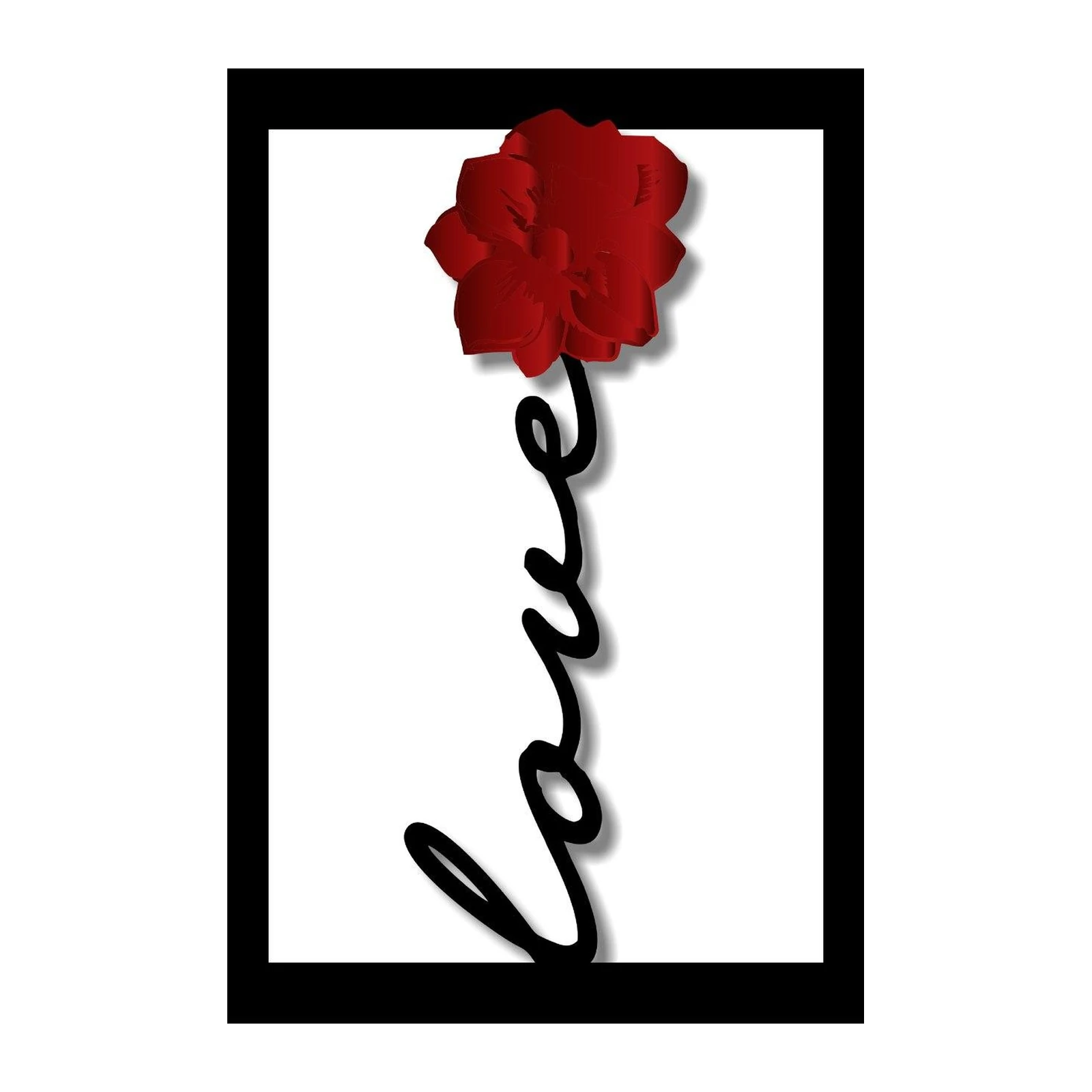 Elegant Red Rose Love Script Wall Art