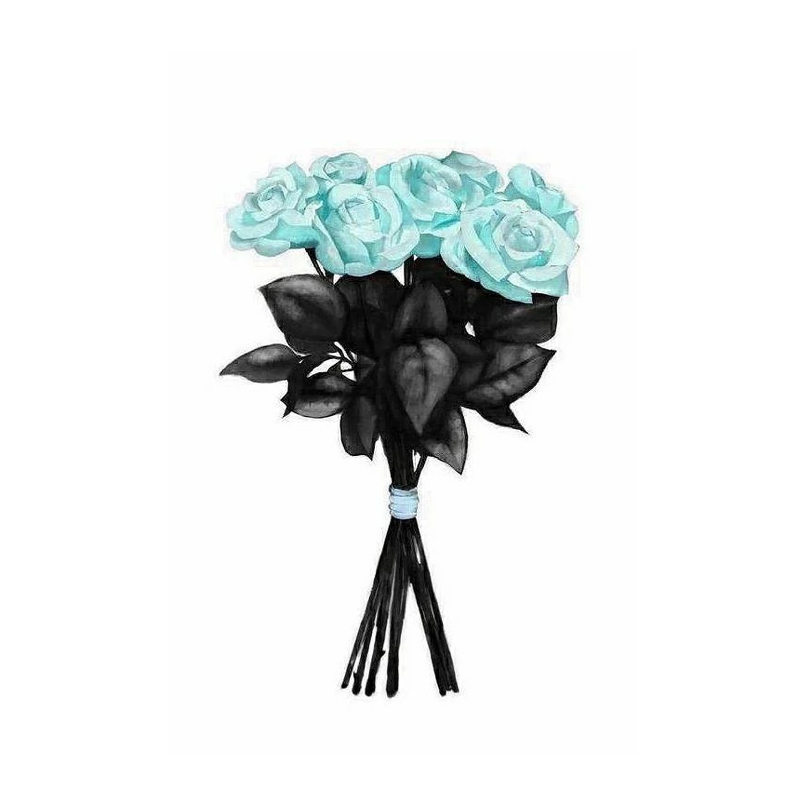 Chic Teal Roses & Black Leaves Wall Art