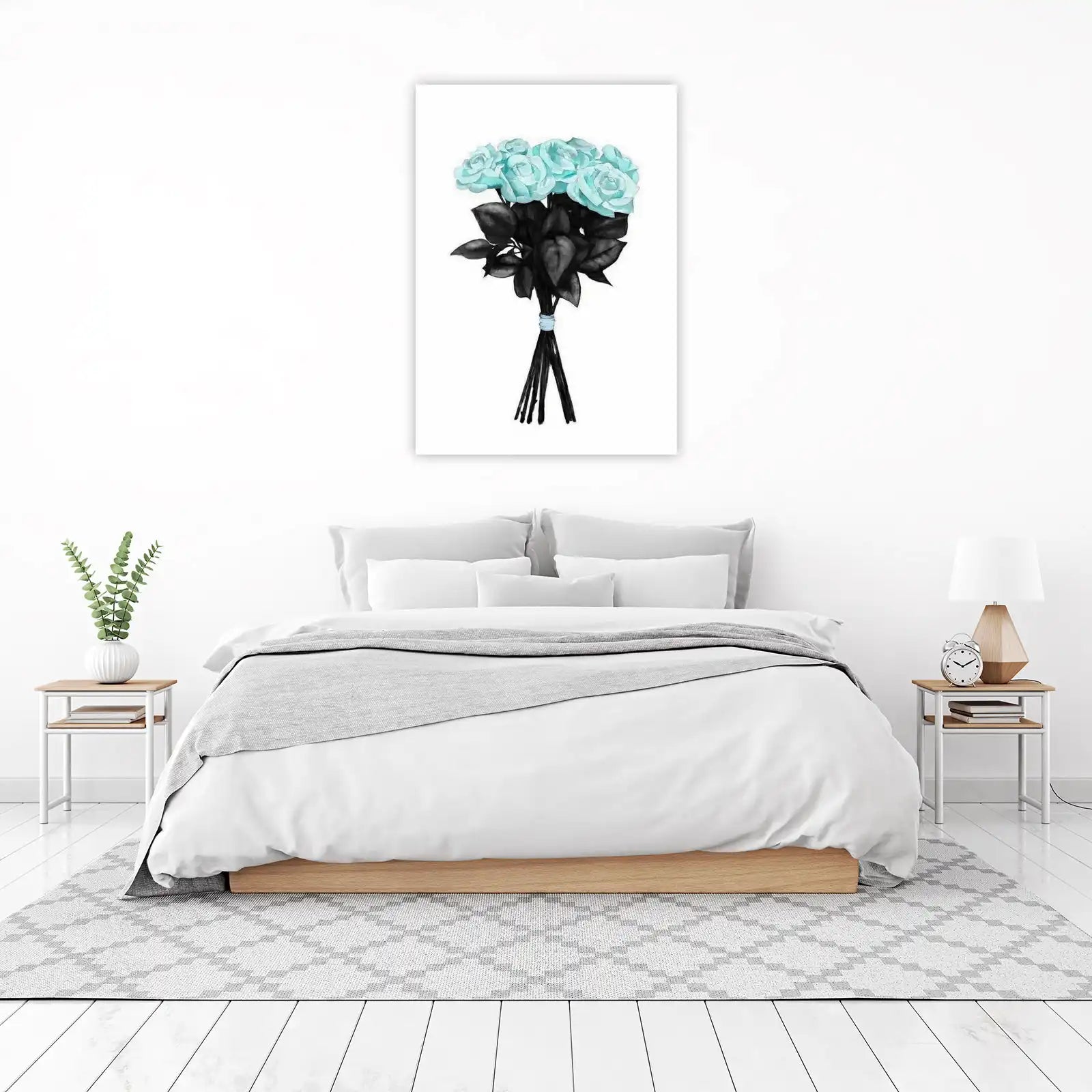 Chic Teal Roses & Black Leaves Wall Art