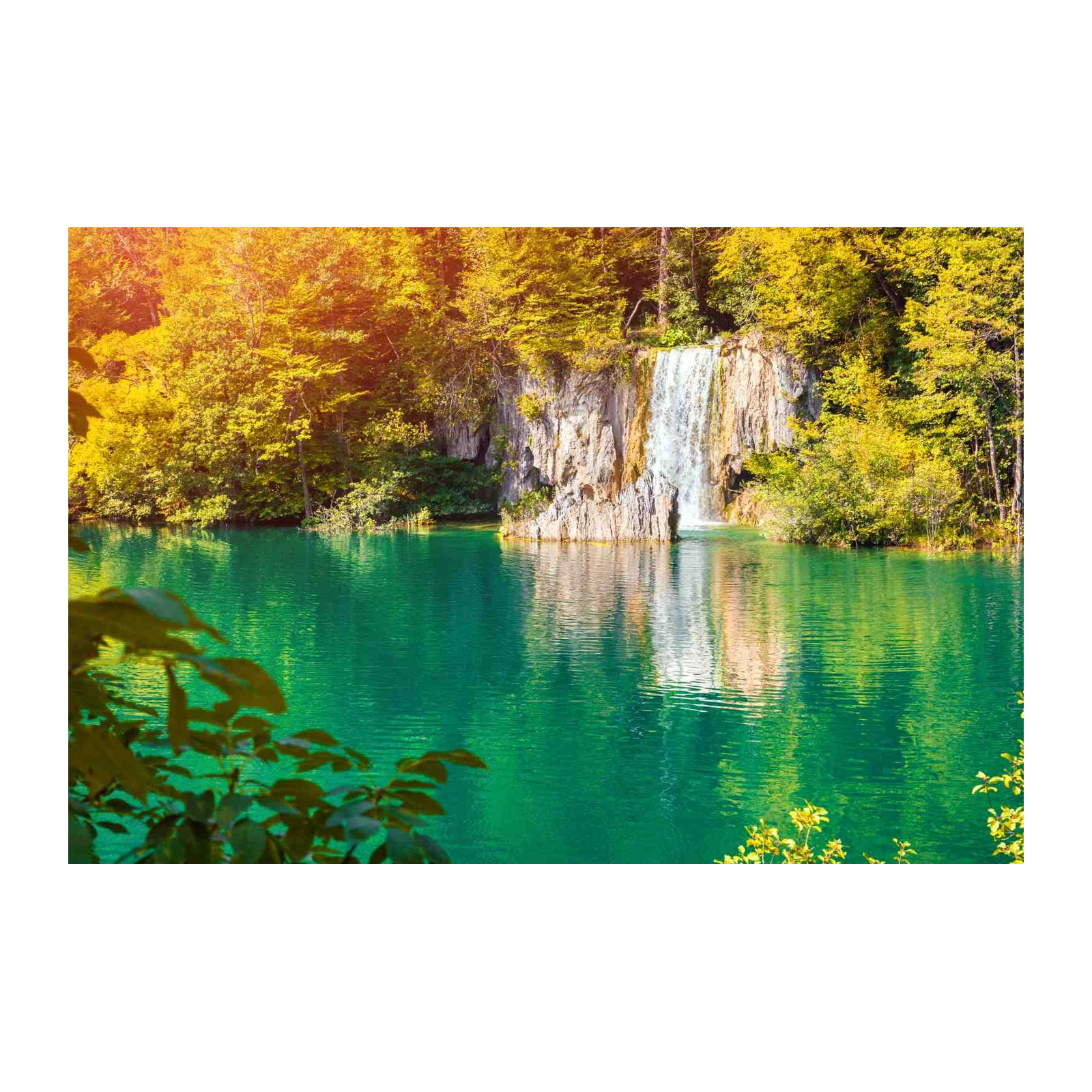 Tranquil Waterfall Emerald Lake Wall Art