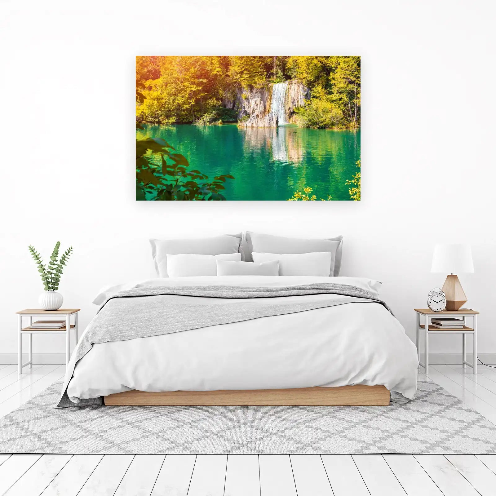 Tranquil Waterfall Emerald Lake Wall Art