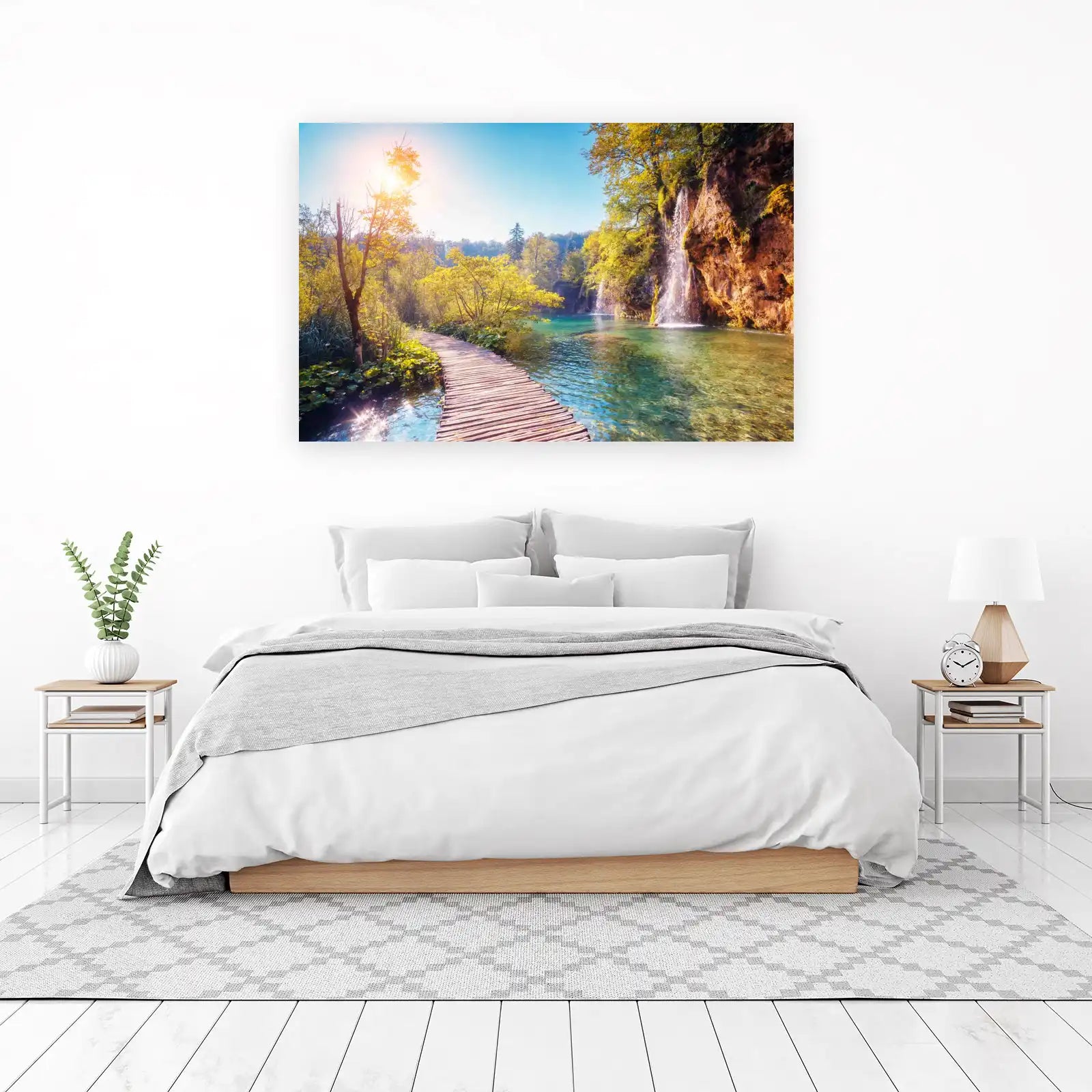 Serene Waterfall Boardwalk Nature Wall Art
