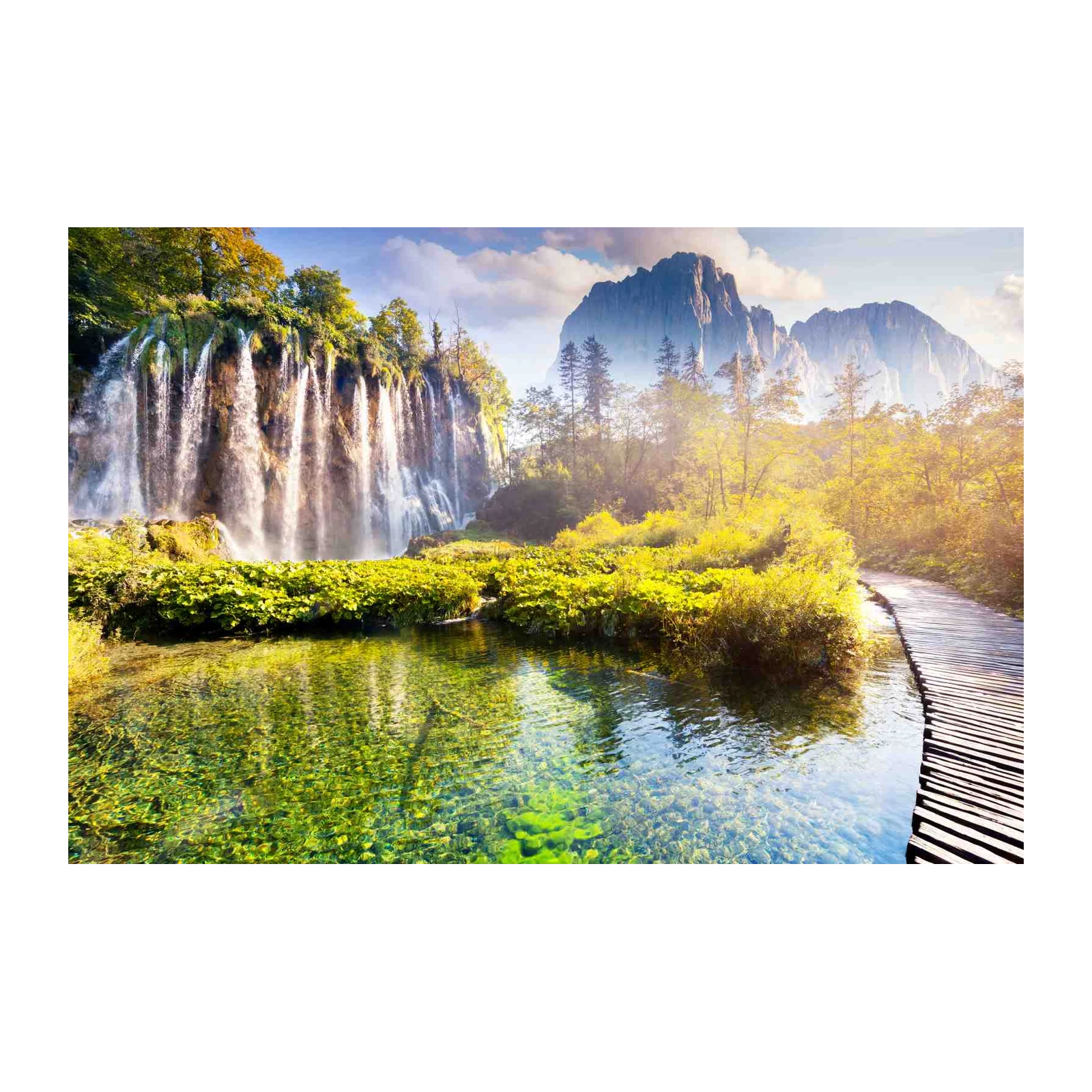 Serene Waterfall & Mountain Landscape Wall Art