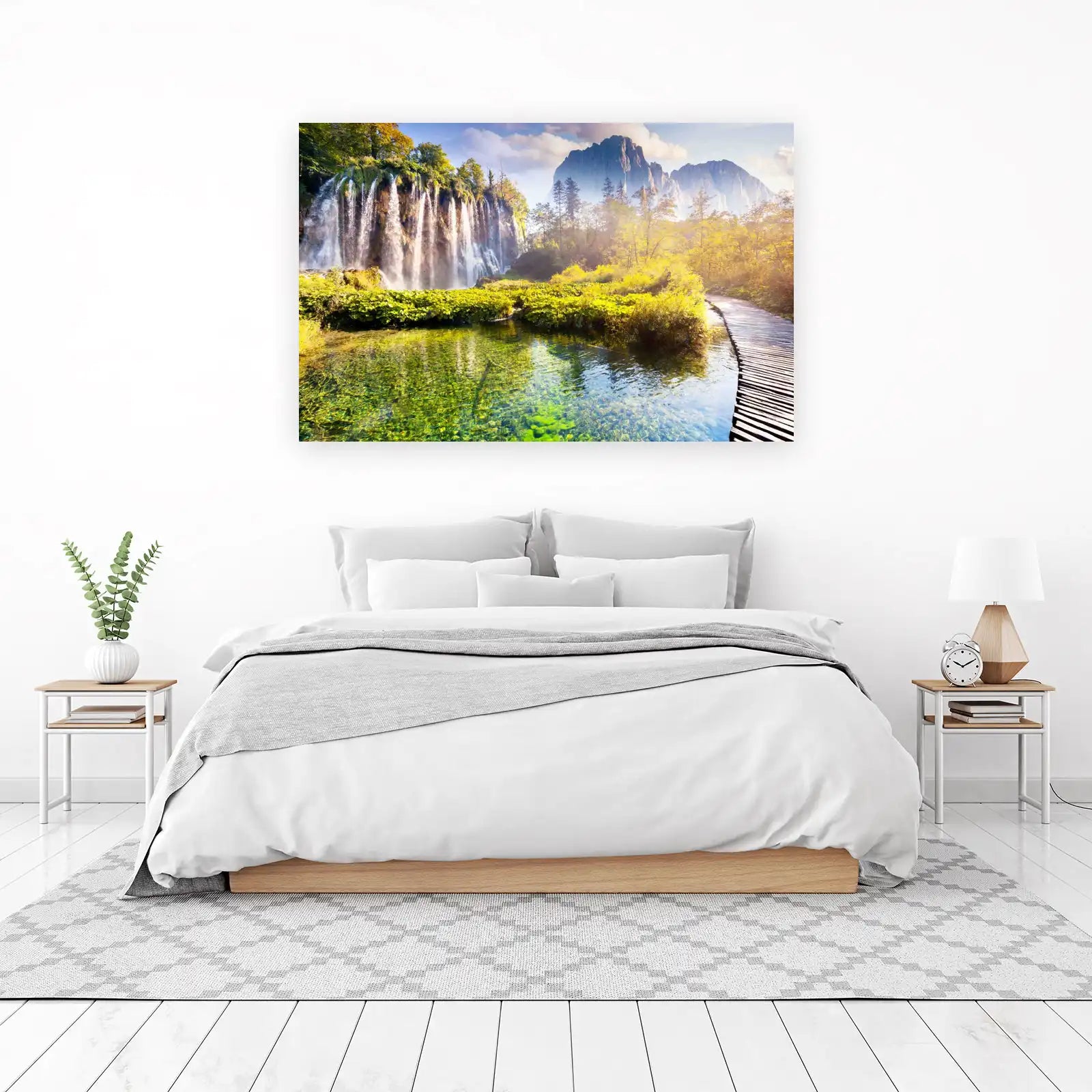 Serene Waterfall & Mountain Landscape Wall Art