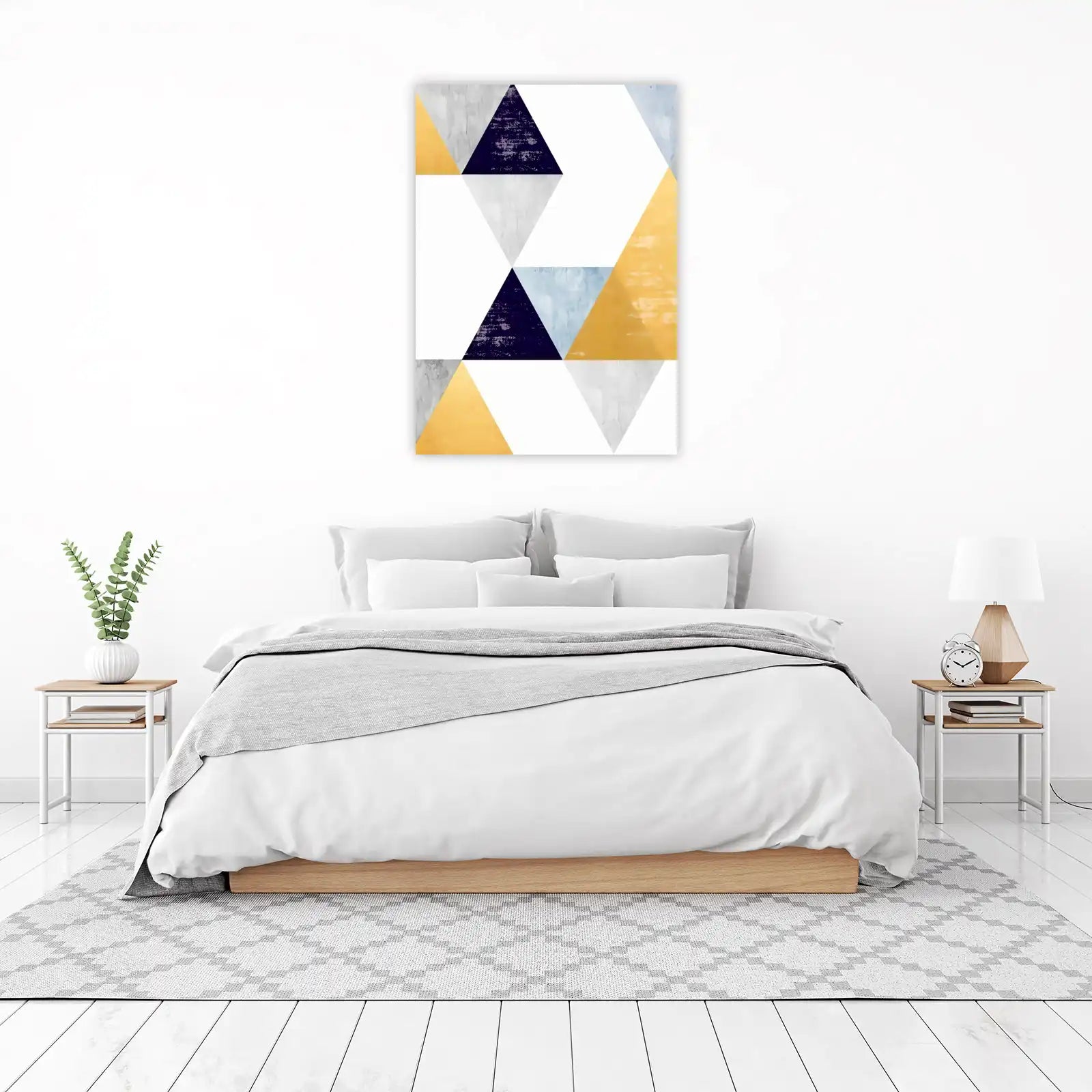 Modern Geometric Gold & Navy Triangles Wall Art