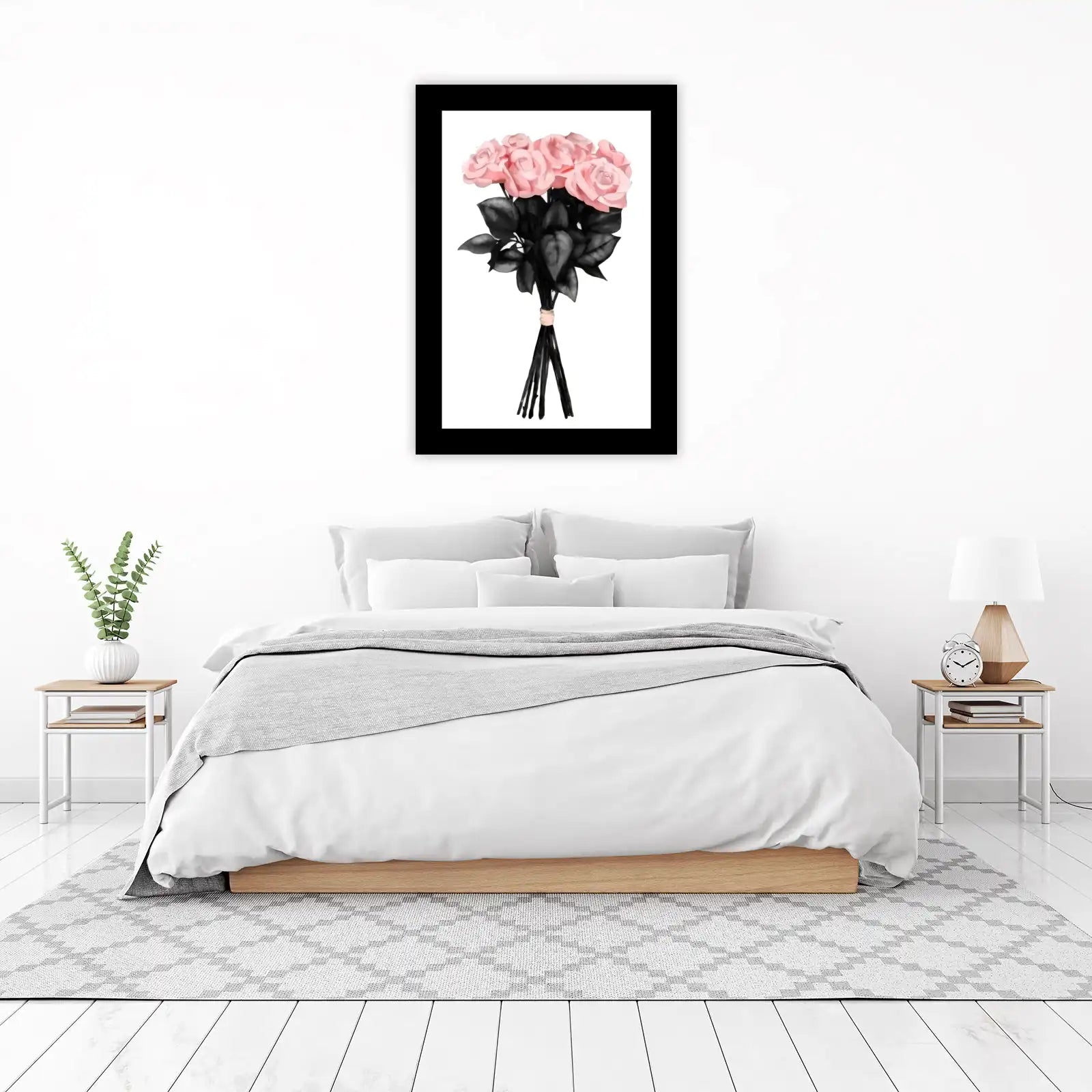 Blush Pink Roses with Dark Leaves Wall Art