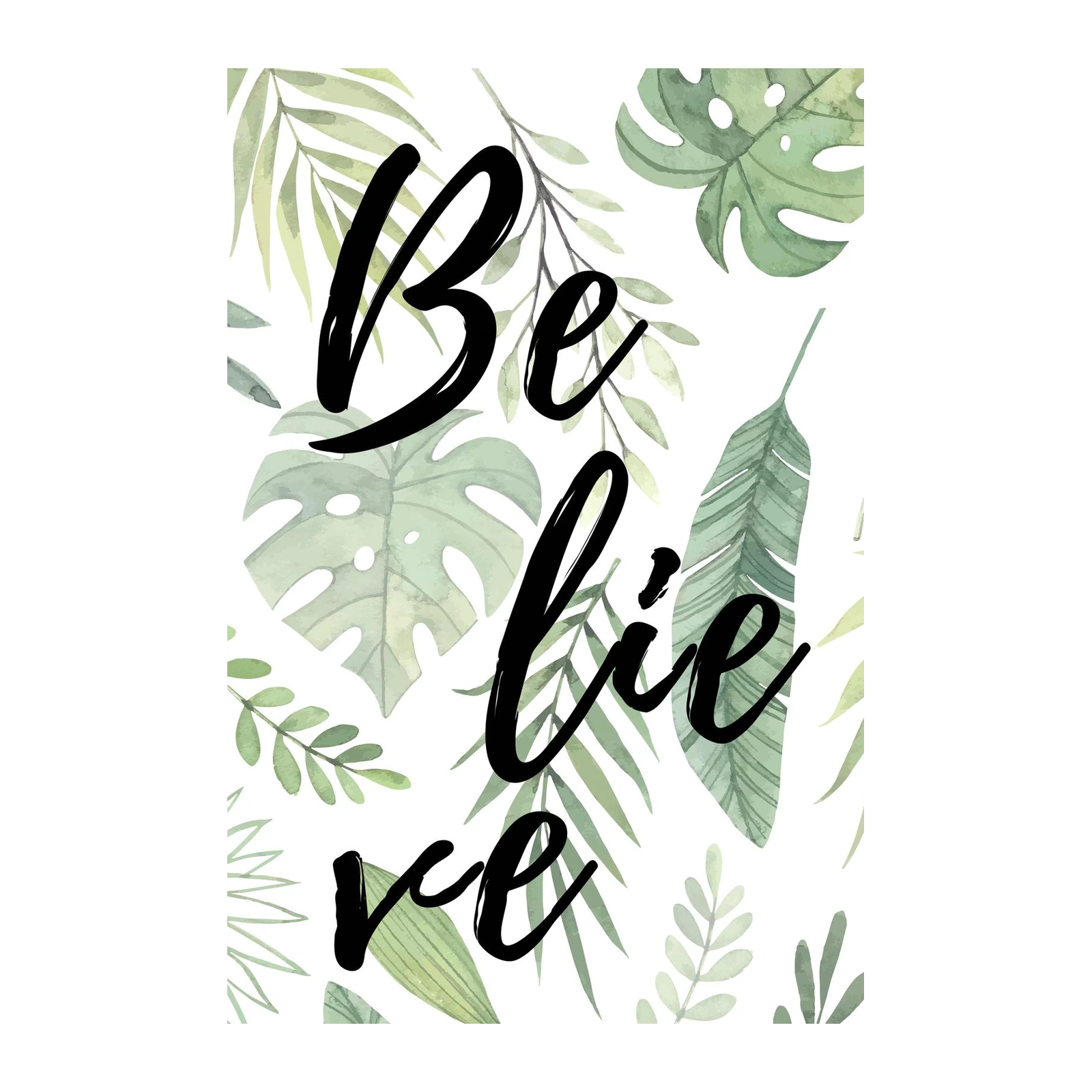 Believe Tropical Leaf Watercolor Wall Art