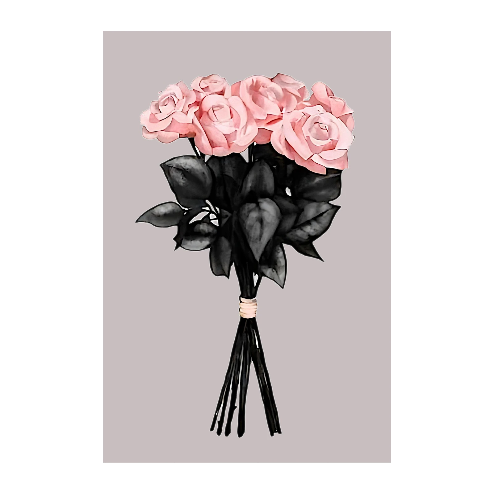 Elegant Pink Roses Black Stems Wall Art