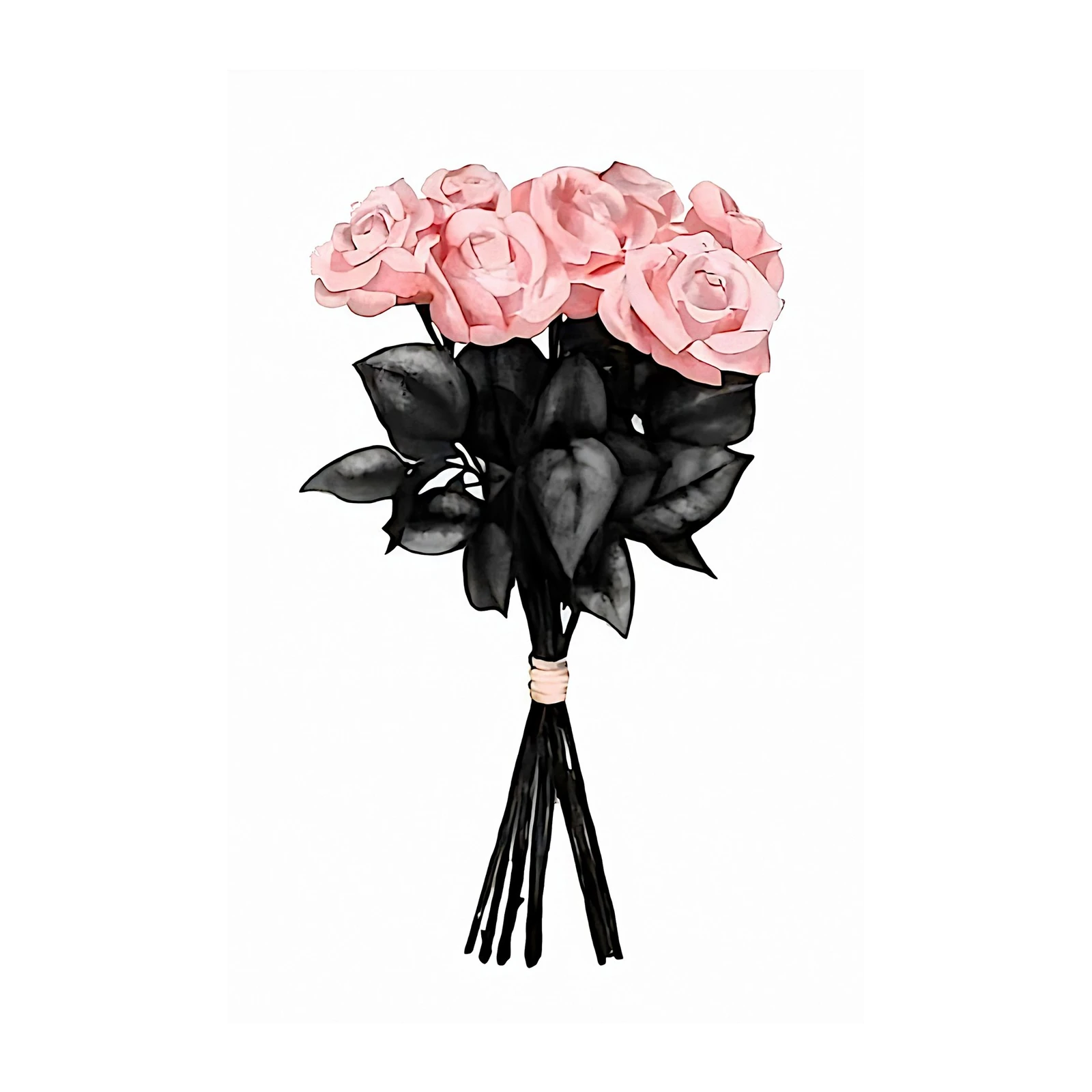 Elegant Pink Roses & Dark Leaves Wall Art