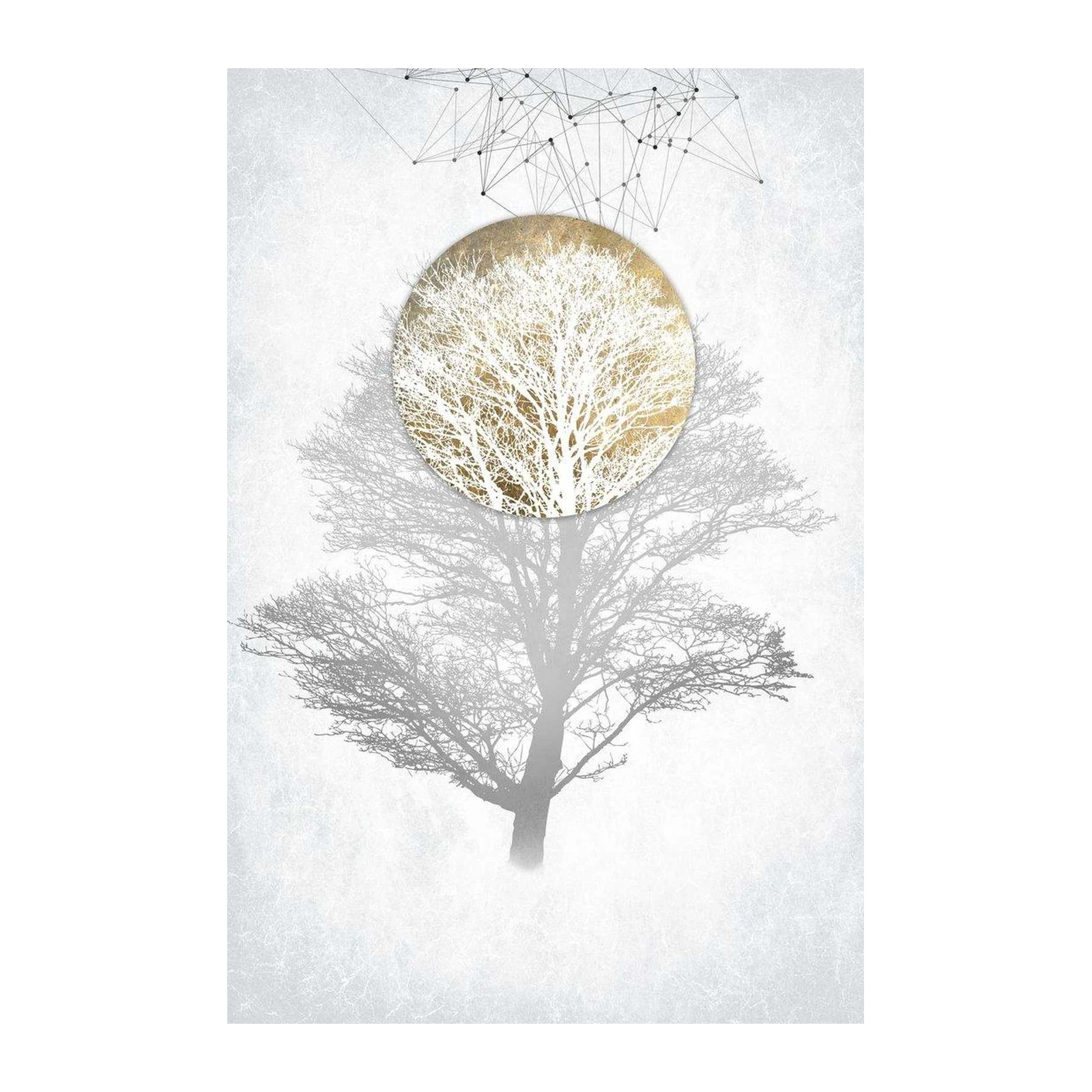 Abstract Gold Tree with Geometric Design Wall Art