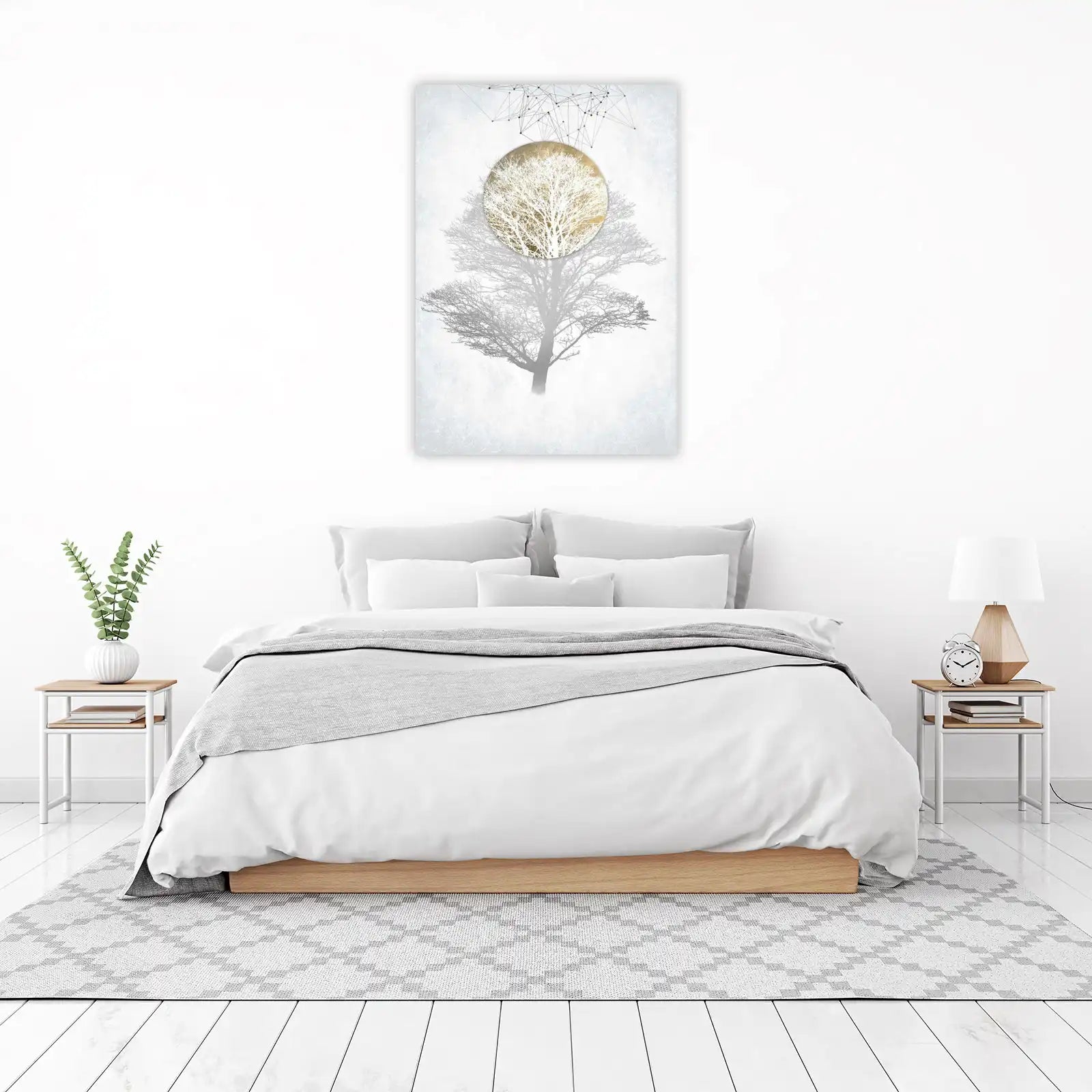 Abstract Gold Tree with Geometric Design Wall Art