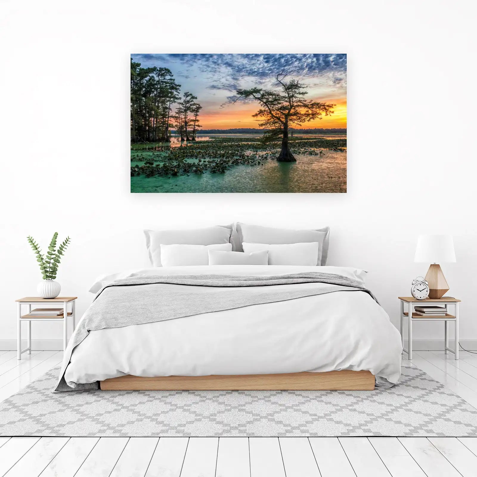 Serene Cypress Sunset Lake Wall Art