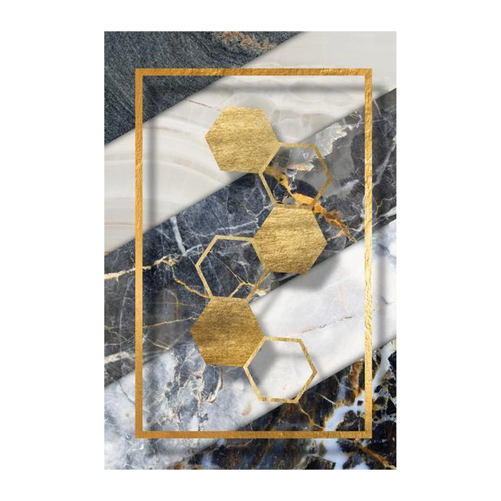 Geometric Gold Marble Hexagon Wall Art