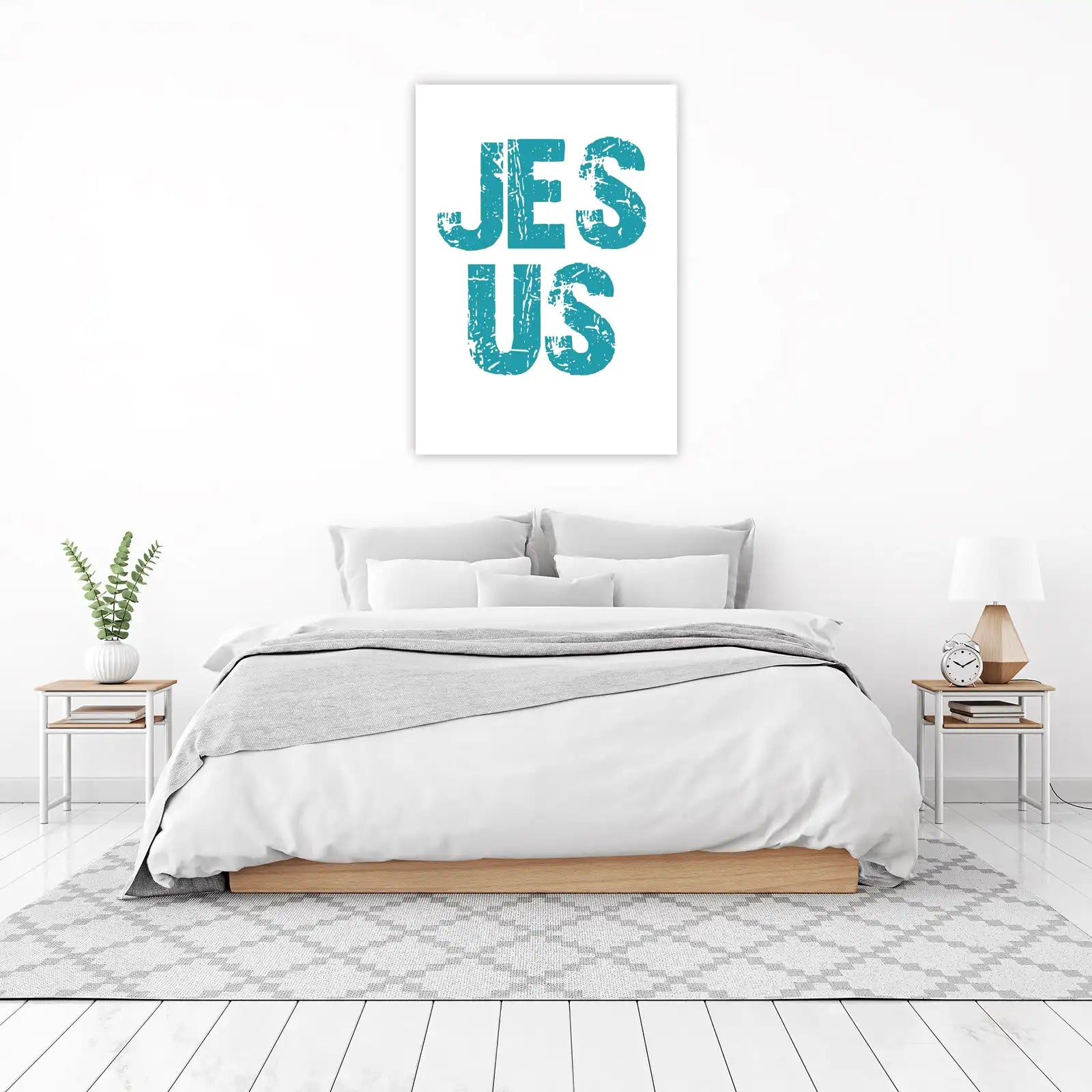 Bold Teal "JESUS" Typography Wall Art
