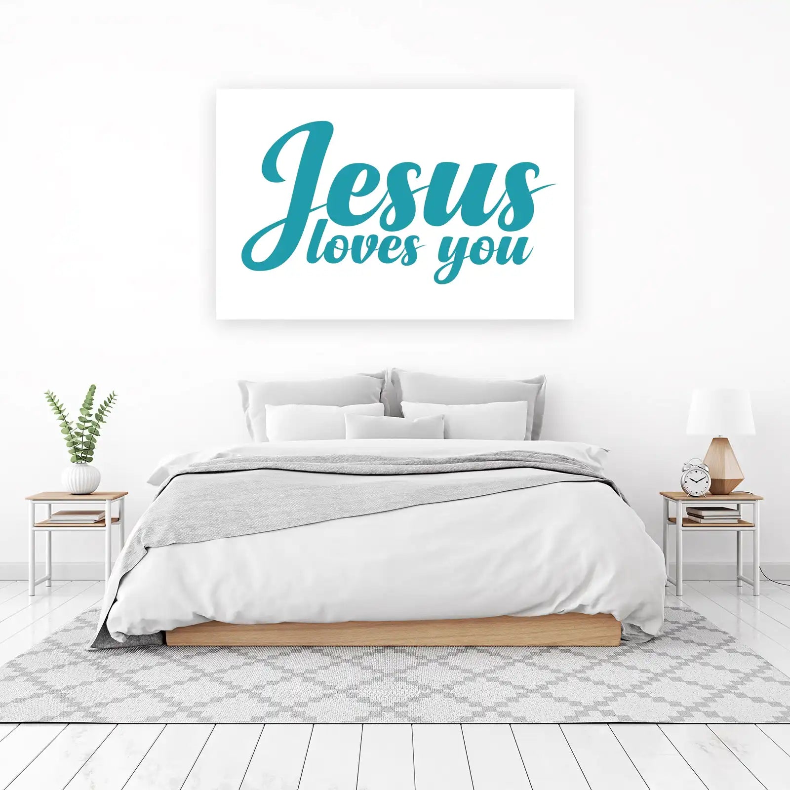 Inspiring Jesus Loves You Teal Script Wall Art