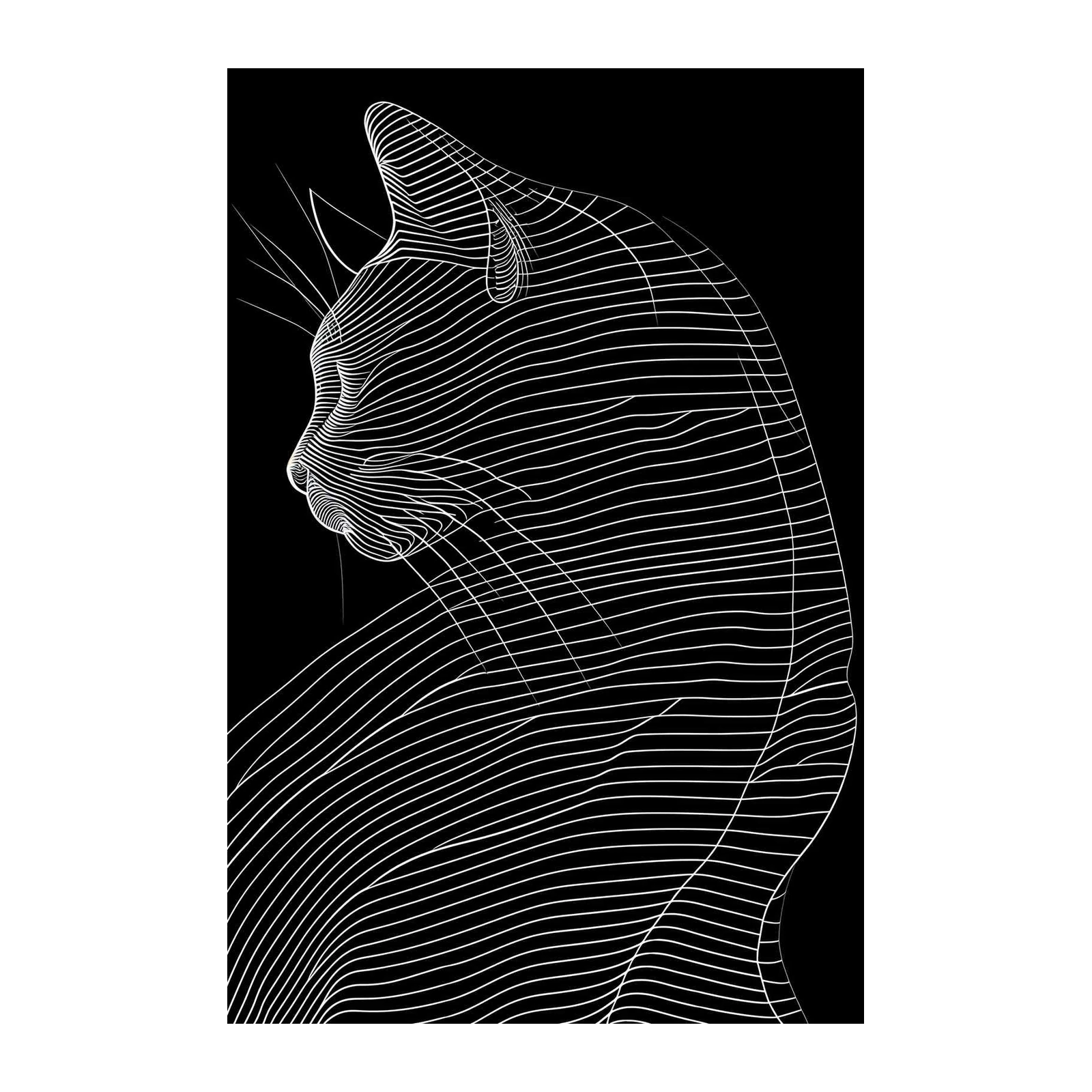 Abstract White Cat Line Art Wall Art