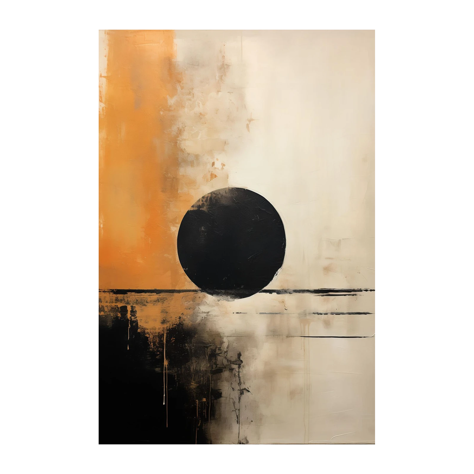 Abstract Black Circle & Ochre Splash Wall Art
