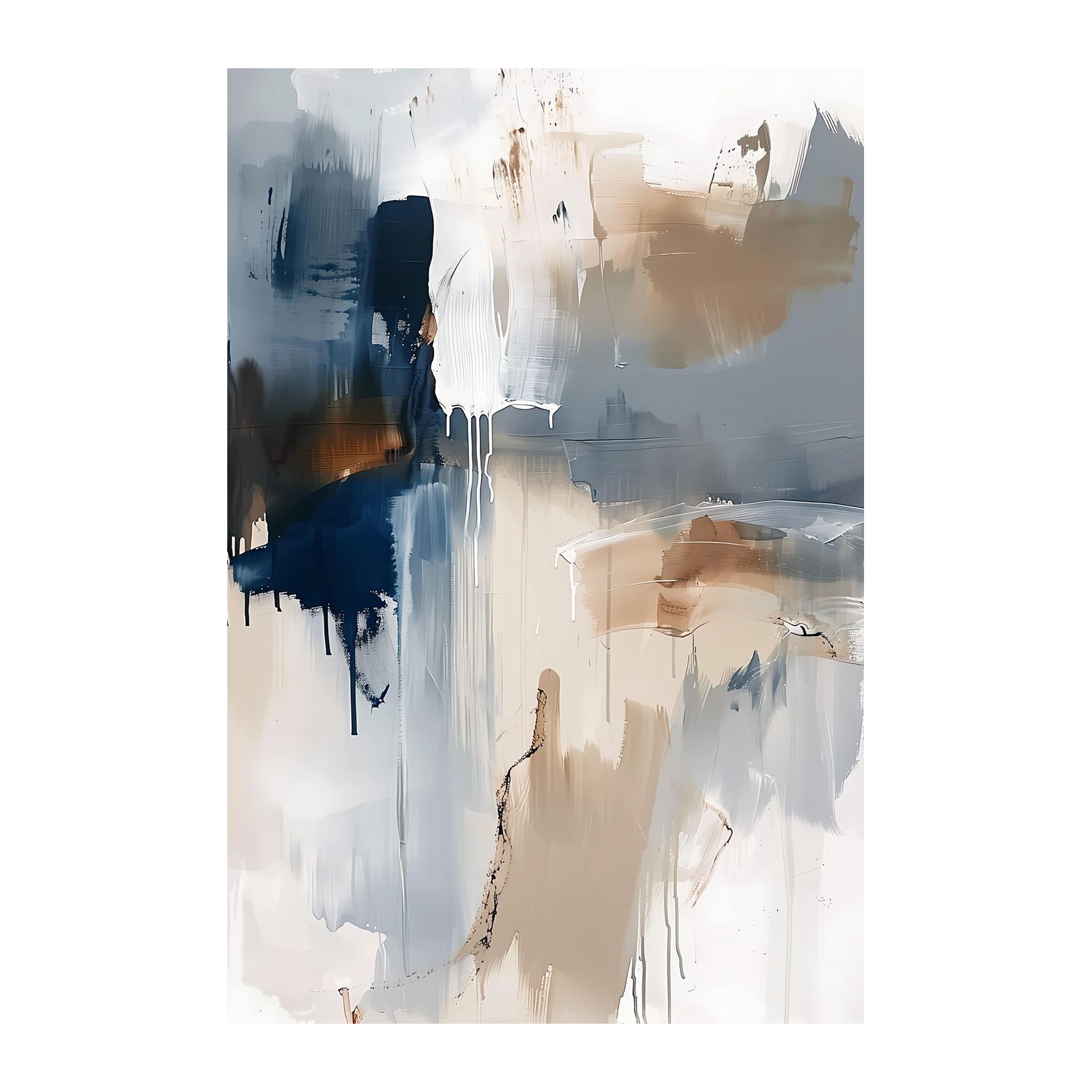 Abstract Blue Beige Drip Modern Wall Art