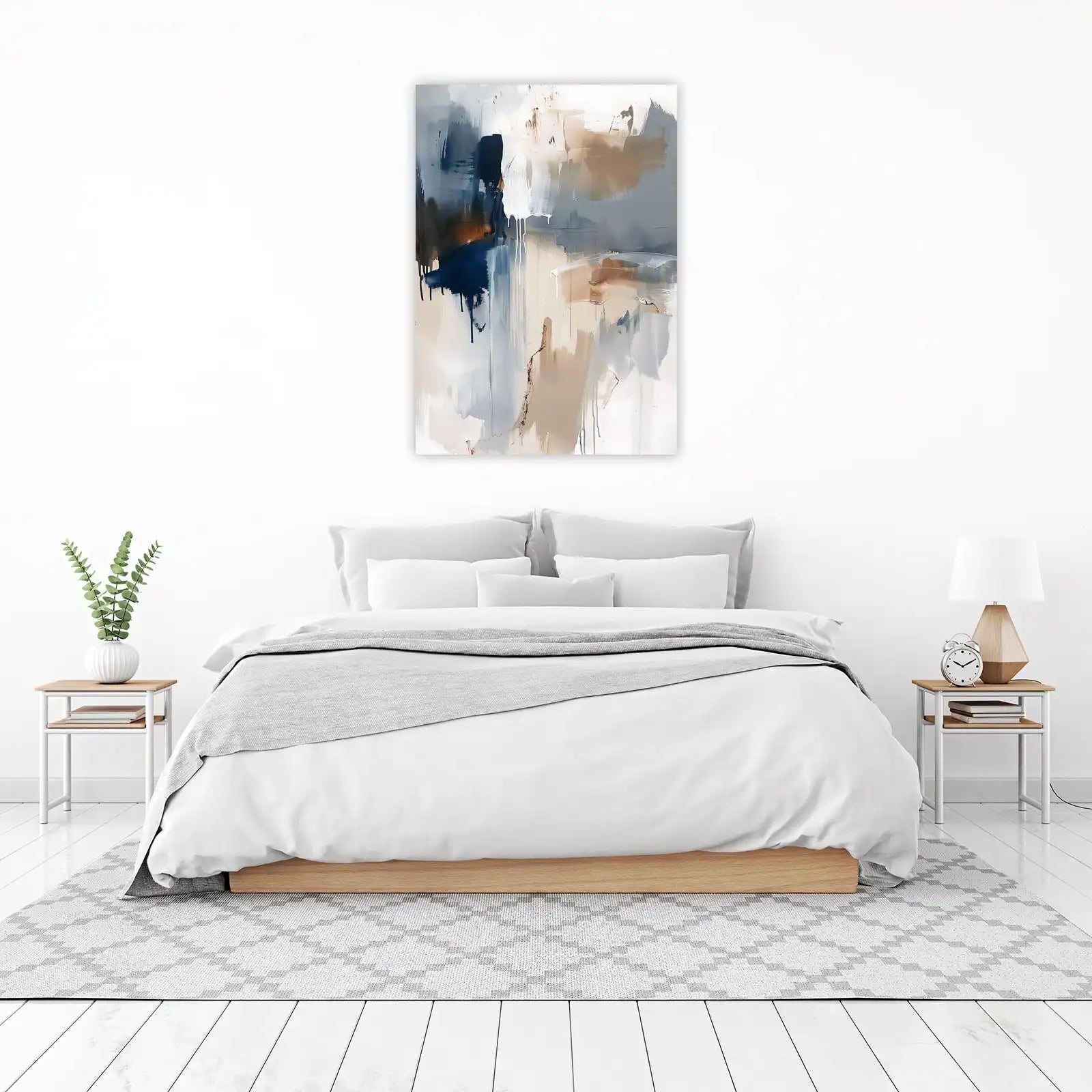 Abstract Blue Beige Drip Modern Wall Art